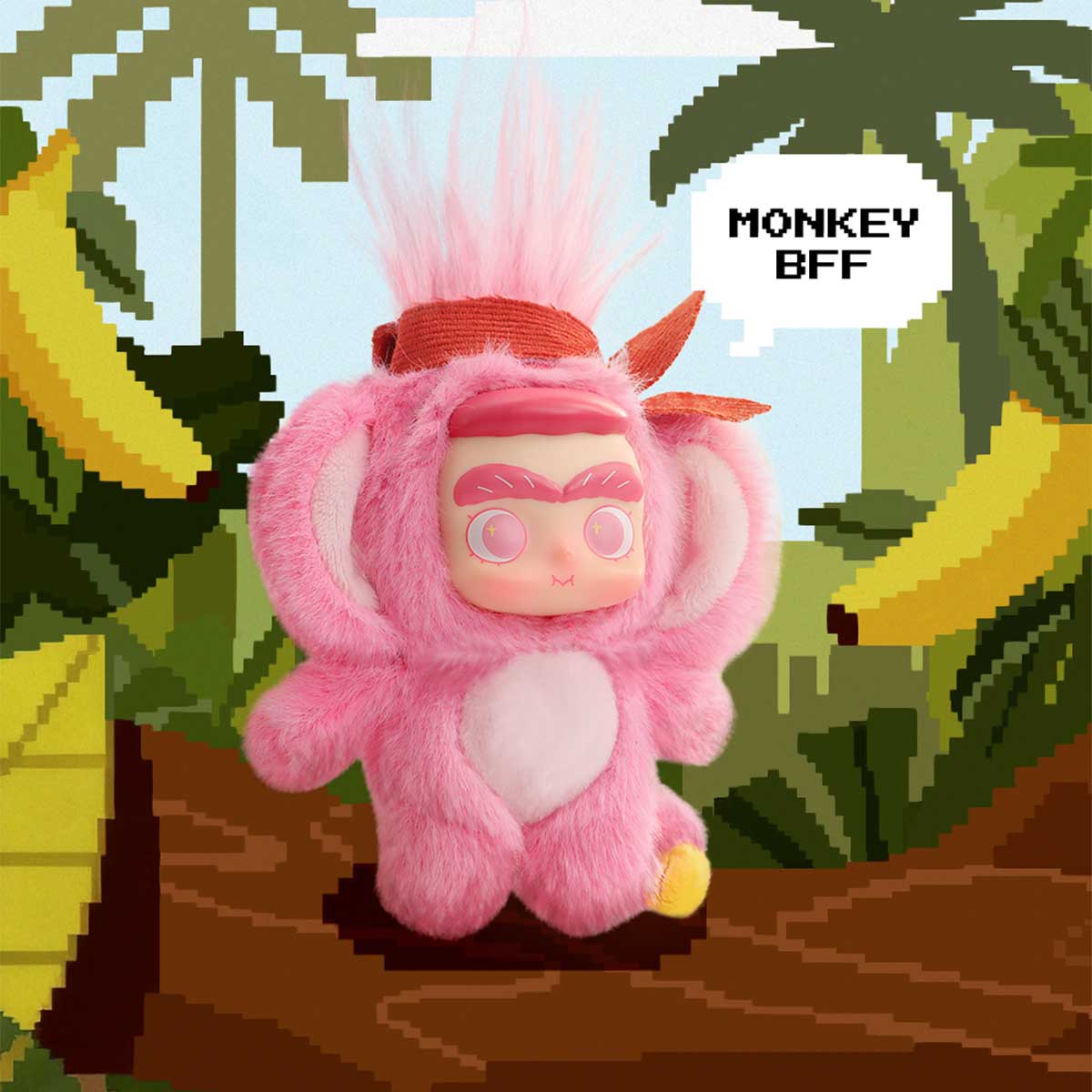 CiCiLu Monkey BFF plush in a pink monkey costume with raised arms