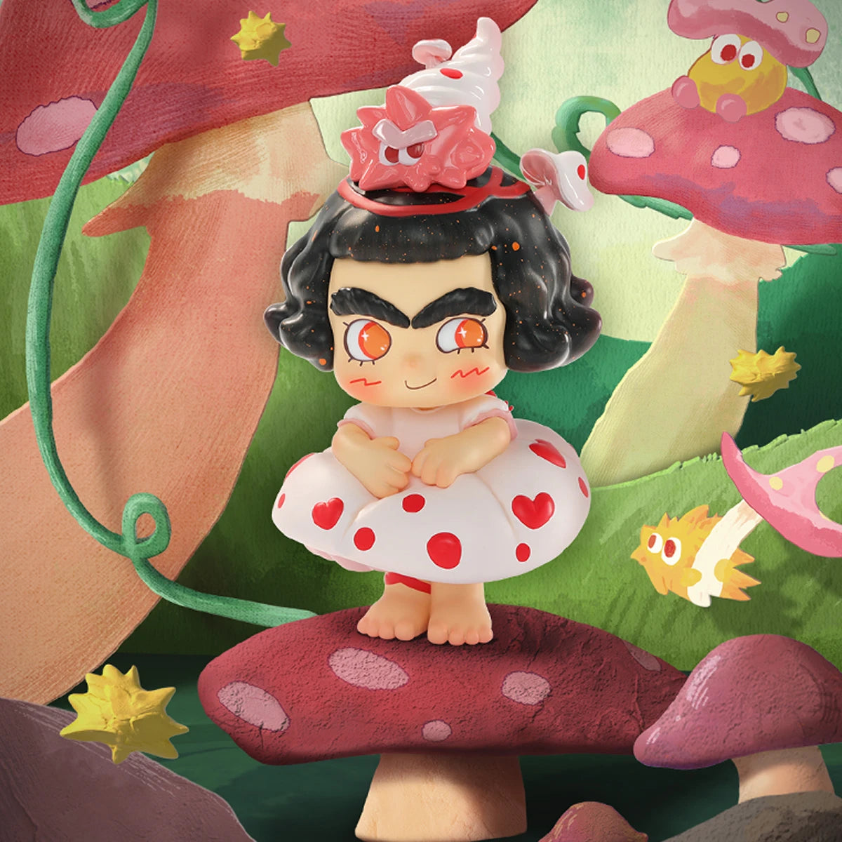 Mushroom Magic CICILU in a red-dotted mushroom float atop a spotted mushroom, CICILU Ocean Messenger