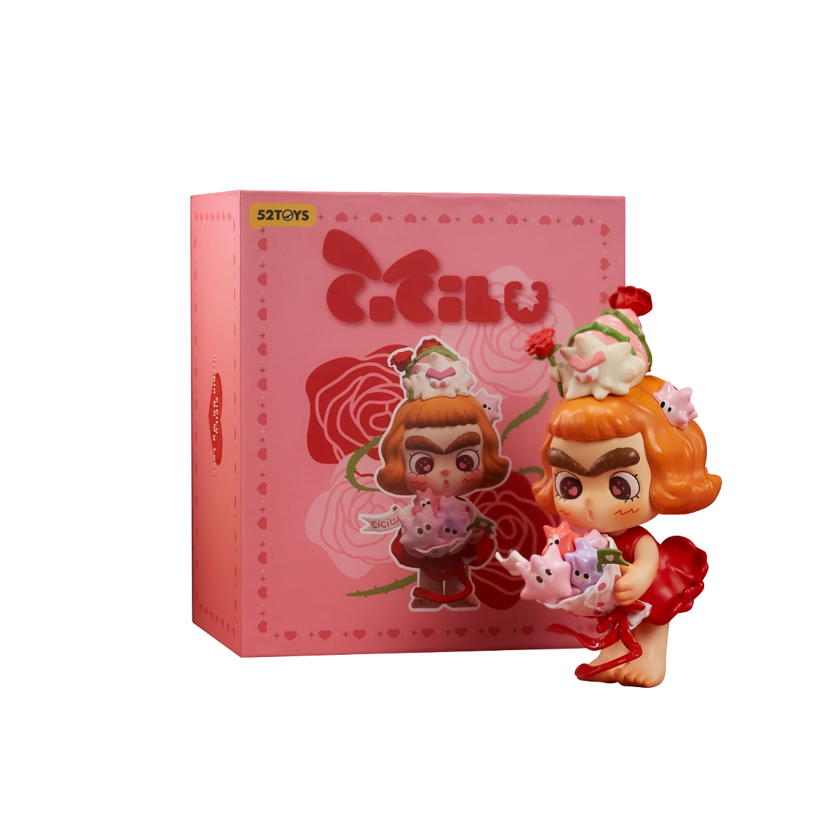 CiCiLu Urchin Oh My Love figure displayed with pink rose-themed packaging box
