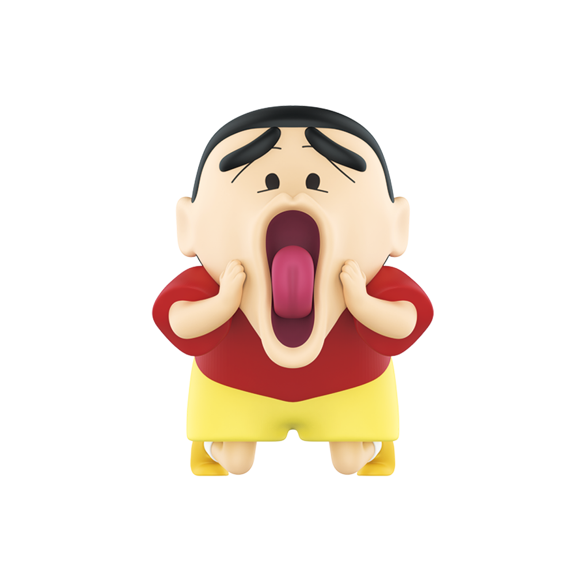 Shinnosuke Nohara figure with exaggerated wide-open mouth and tongue