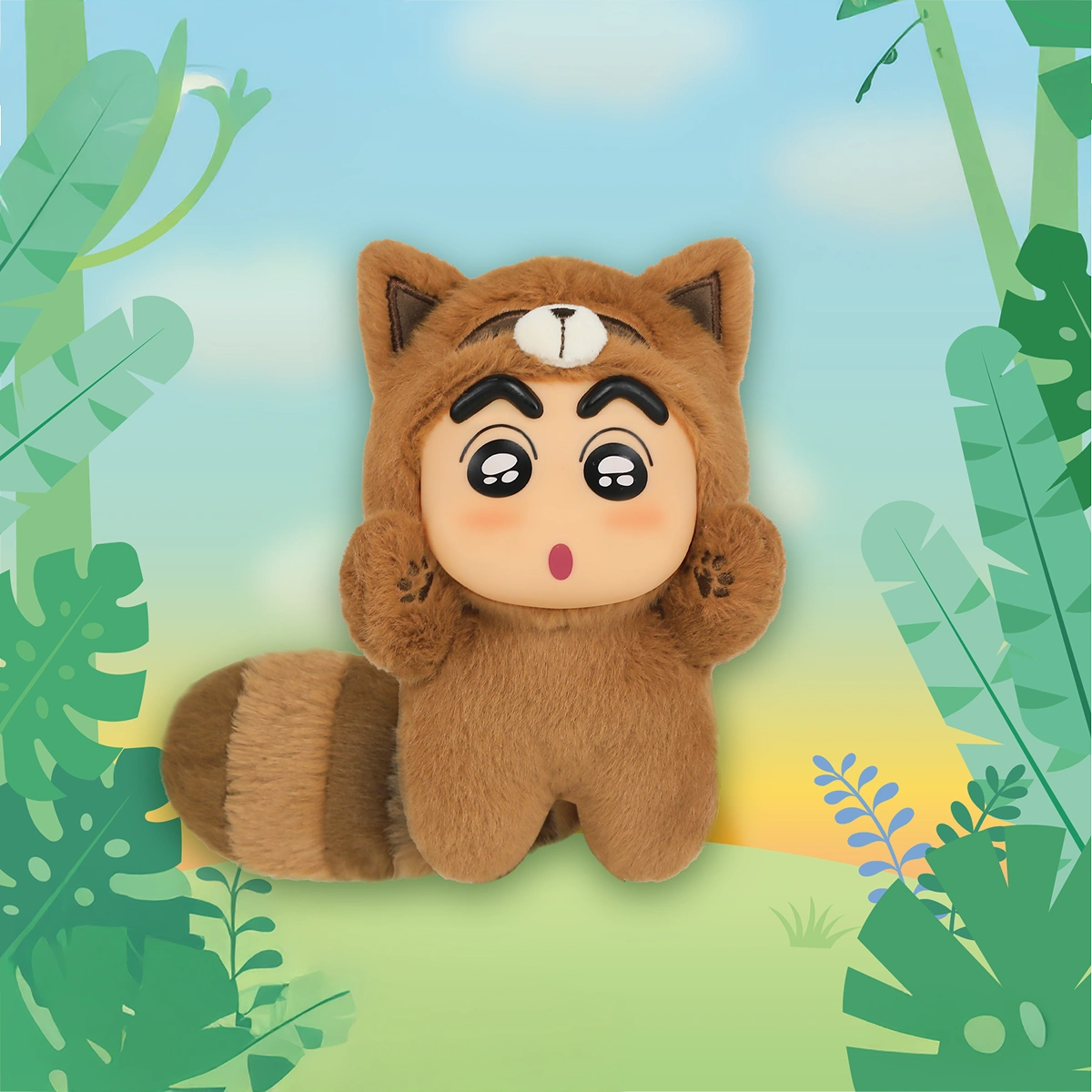 Firefox secret: Shin-chan plush in a brown red-panda costume with ringed tail, Big Tails