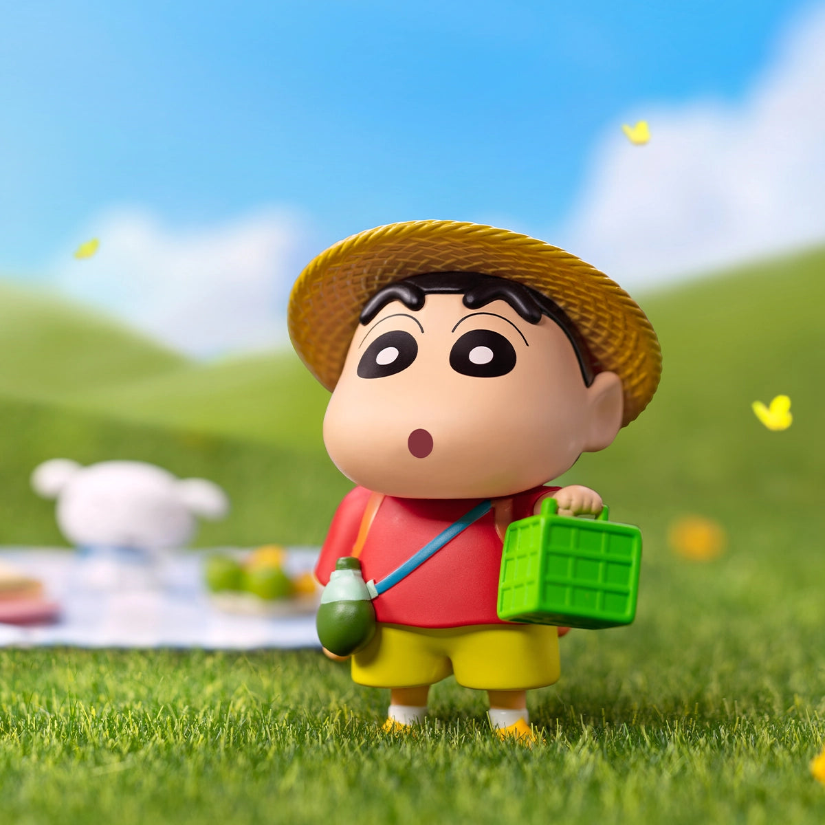 Catching Insects Shin-chan in a straw hat with a green bug basket and canteen, Daily Life Series 3