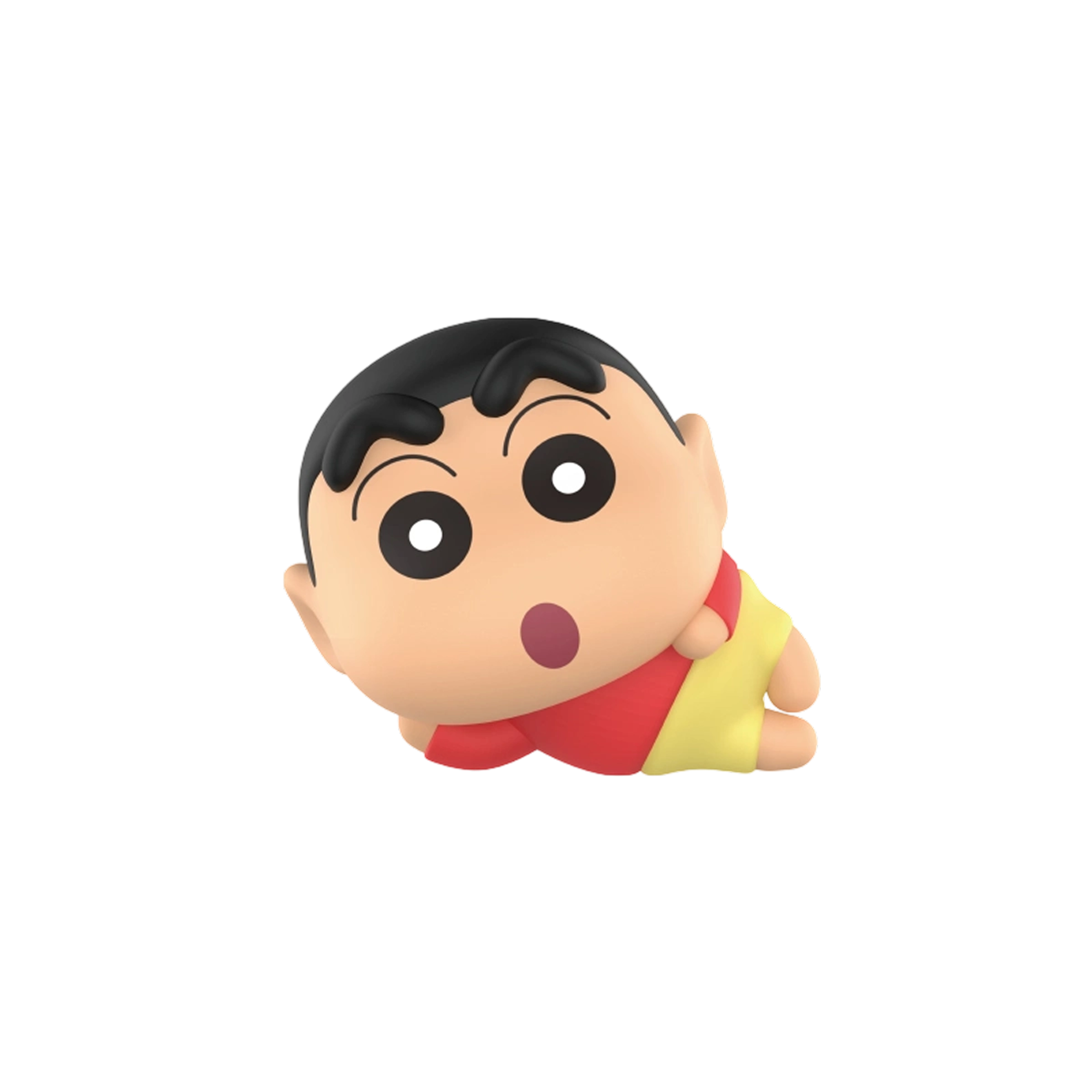 Shinnosuke Nohara lying flat with tongue out, Crayon Shinchan MiniMe Lazy Chill mini figure by 52TOYS