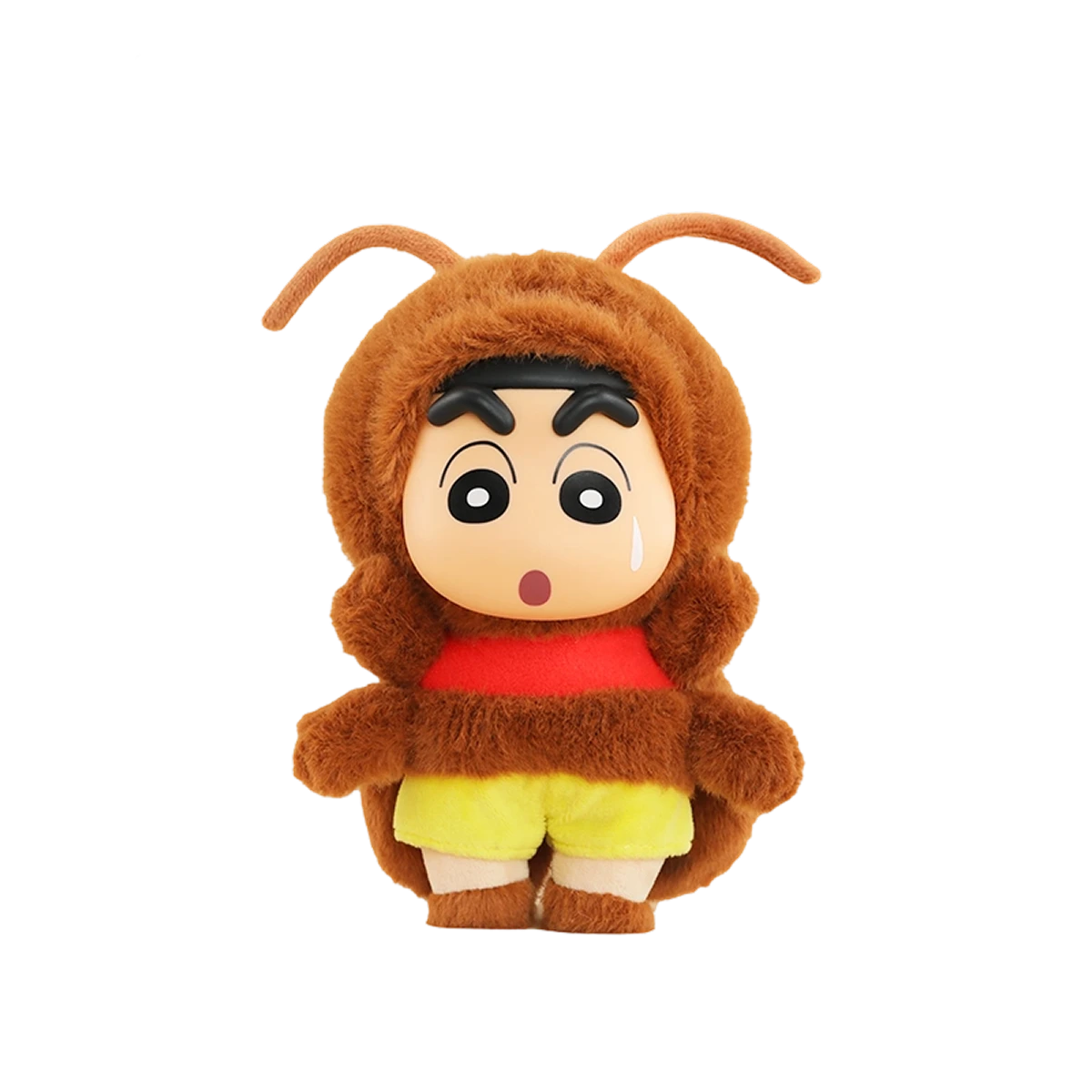 Shinchan in the brown Johnny cockroach costume shown as a plush keychain on a white background