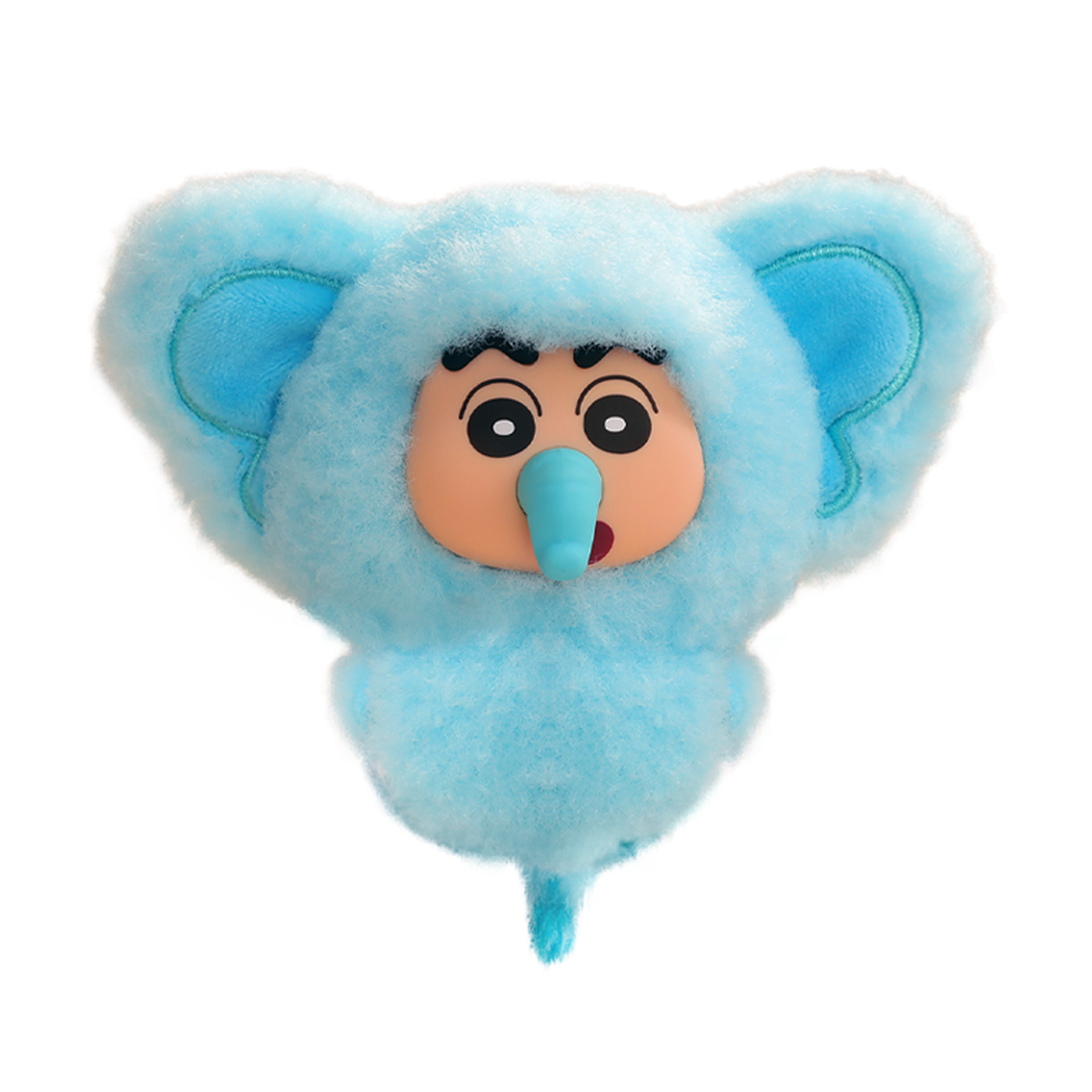 Elephant Shinchan plush charm in light blue elephant onesie with trunk, Crayon Shinchan Kasukabe Party