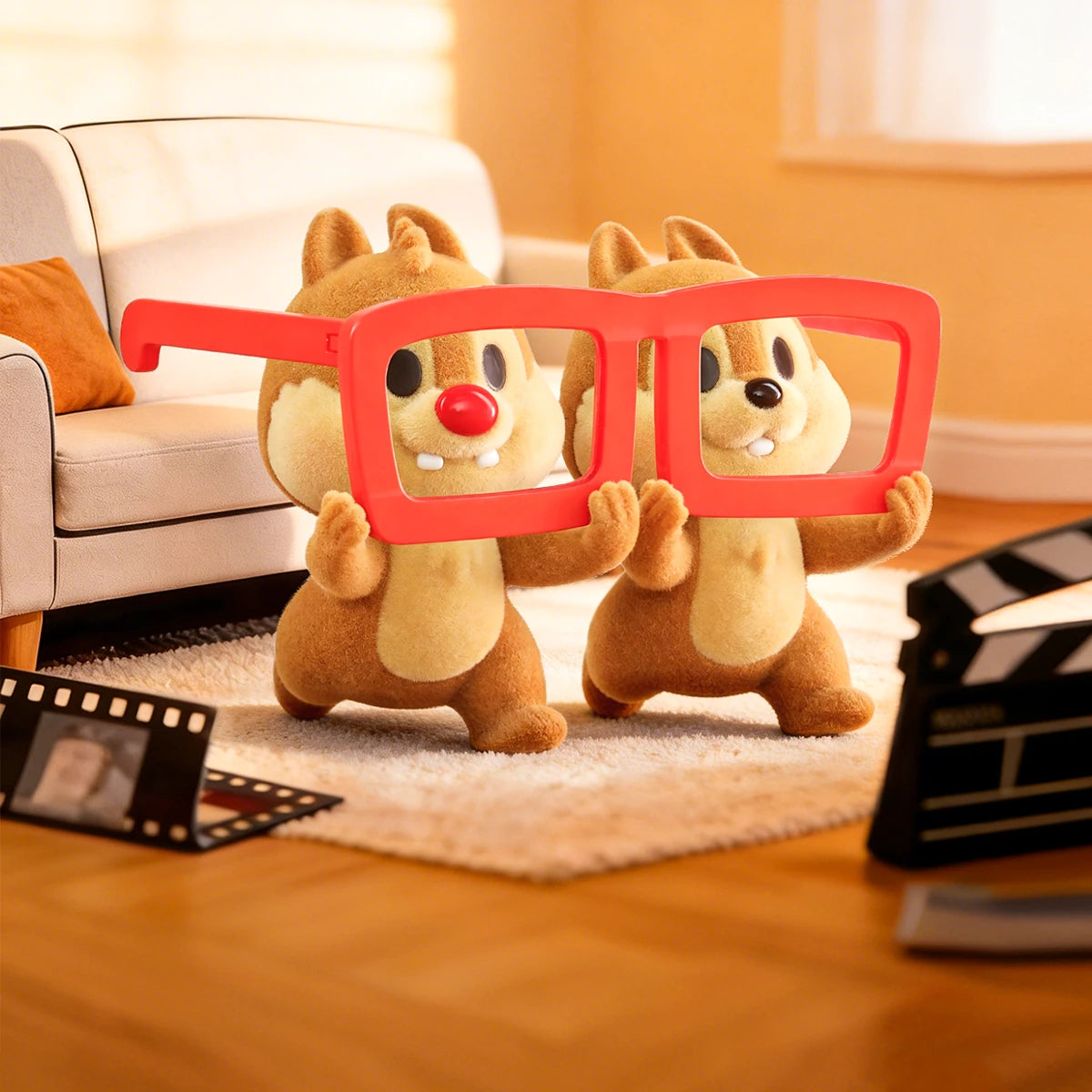 Chỉ có hai người Chip và Dale cầm khung kính đỏ lớn, Disney Cuddle Crew flocked figures
