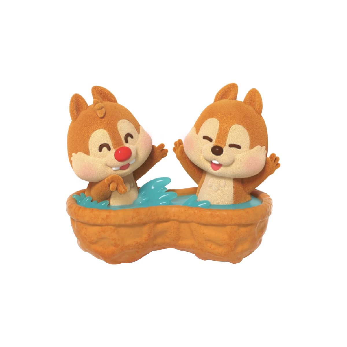 Bubble Buddies secret Chip and Dale bathing in a walnut-shell tub, Disney Cuddle Crew flocked figures