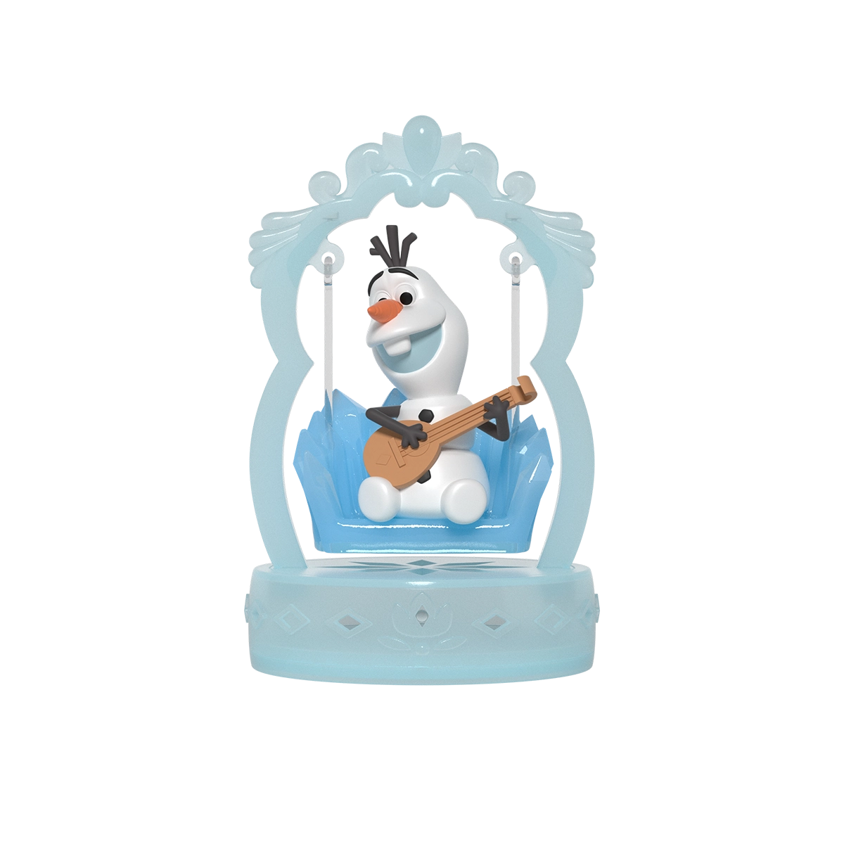 Olaf's Melody: Olaf the snowman playing a brown lute on an ice swing, Frozen Enchanted Swing