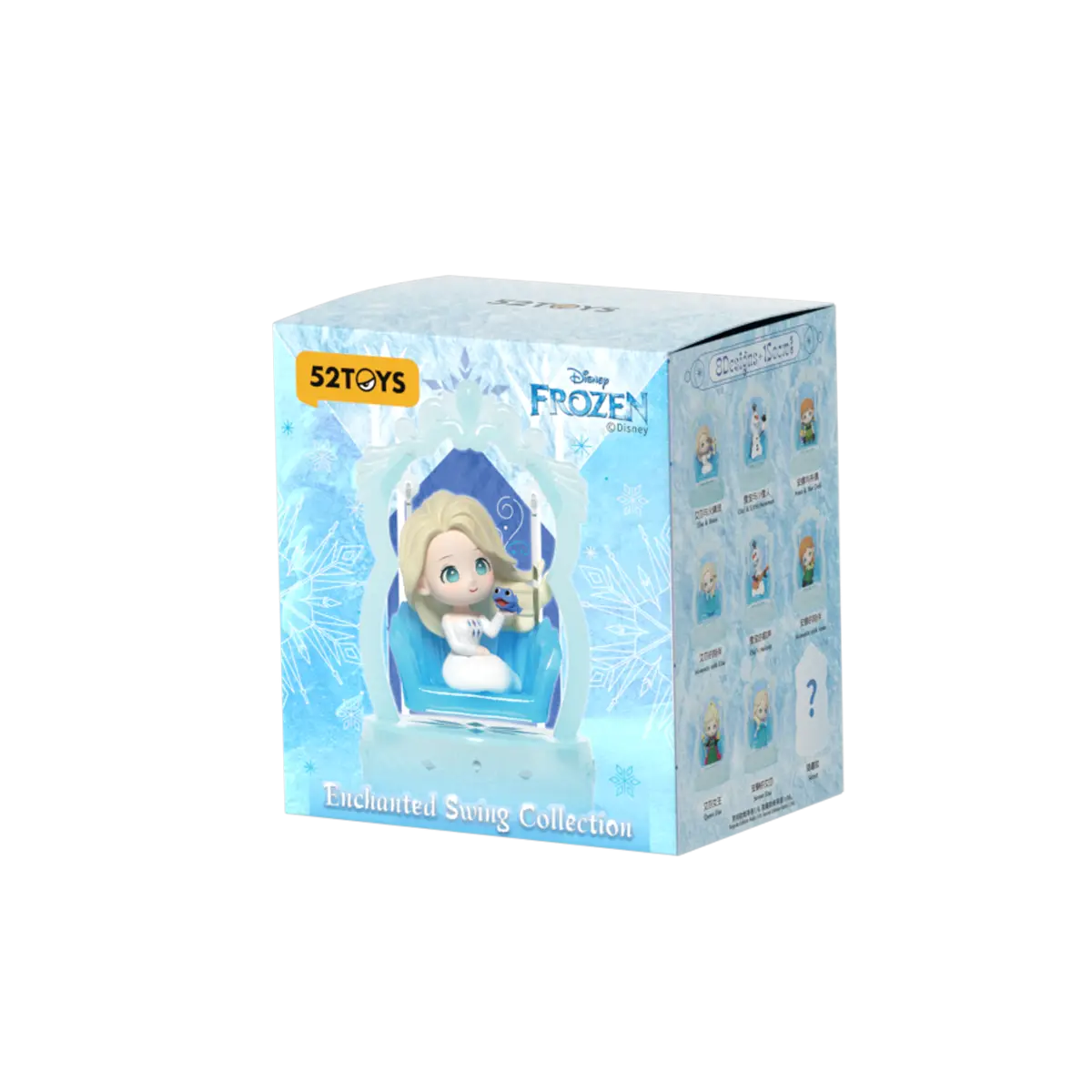 Frozen Enchanted Swing Collection blind box packaging with figure lineup
