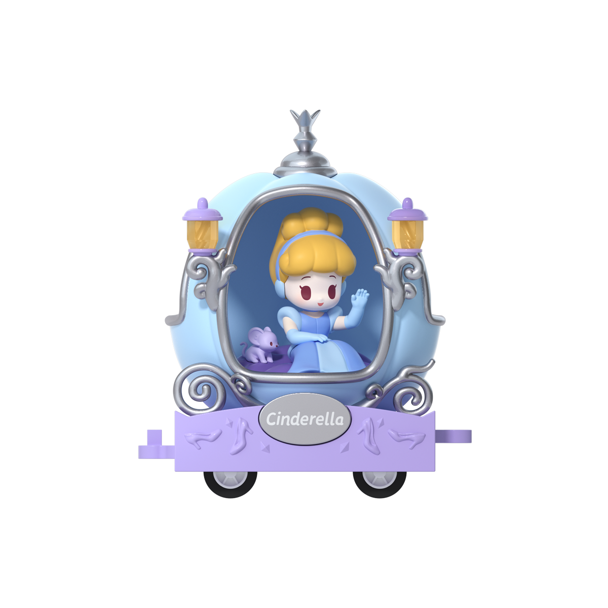 Cinderella baby waving inside a blue pumpkin carriage cart, Disney Princess D-Baby Romantic Parade