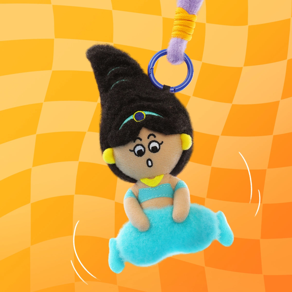 Mulan plush keychain in cream robe and green sleeves holding a blade, Disney Princess On The Run