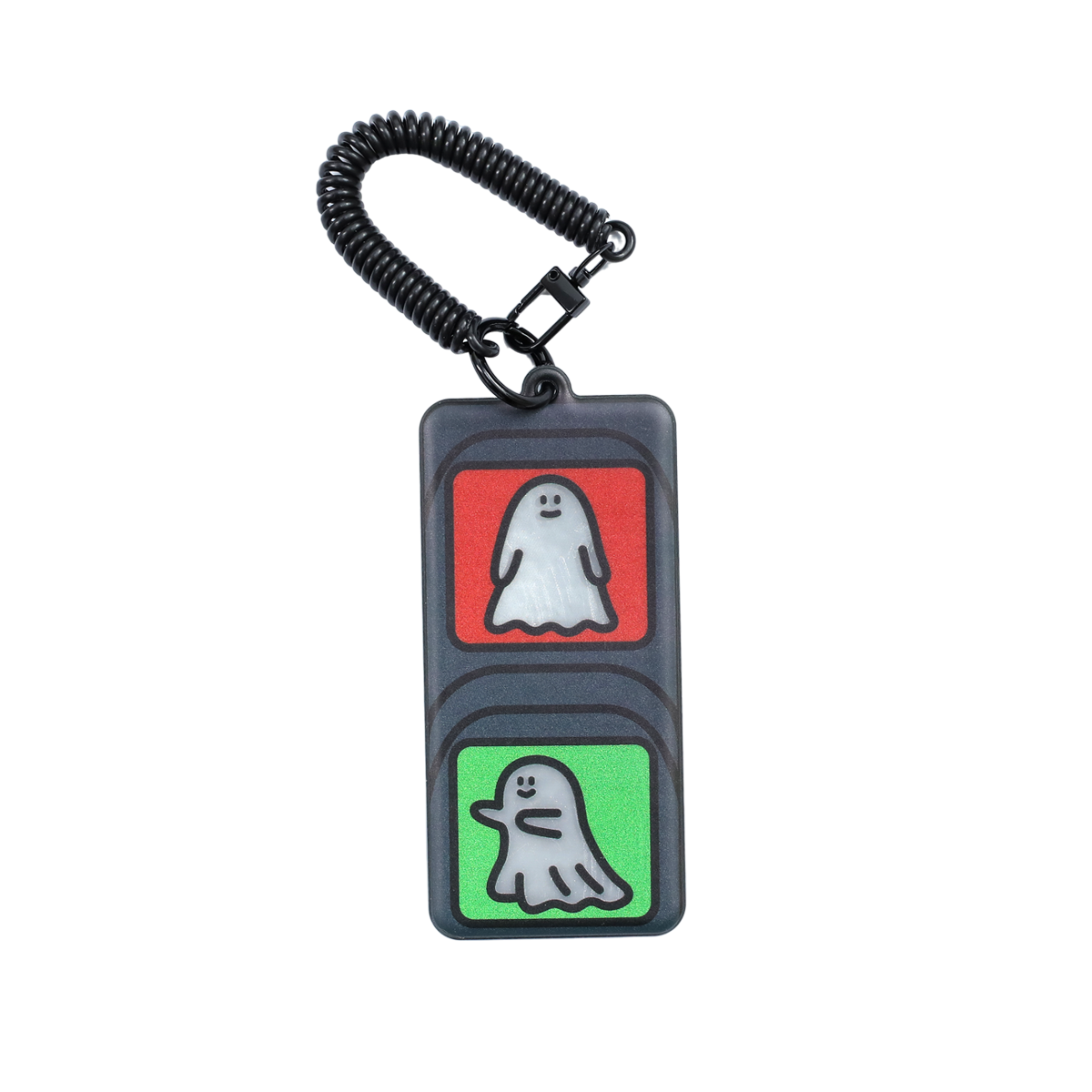 Ghody-Reflective Charm-Traffic Light keychain with red stop and green walk ghost signals on a coil strap, by 52TOYS