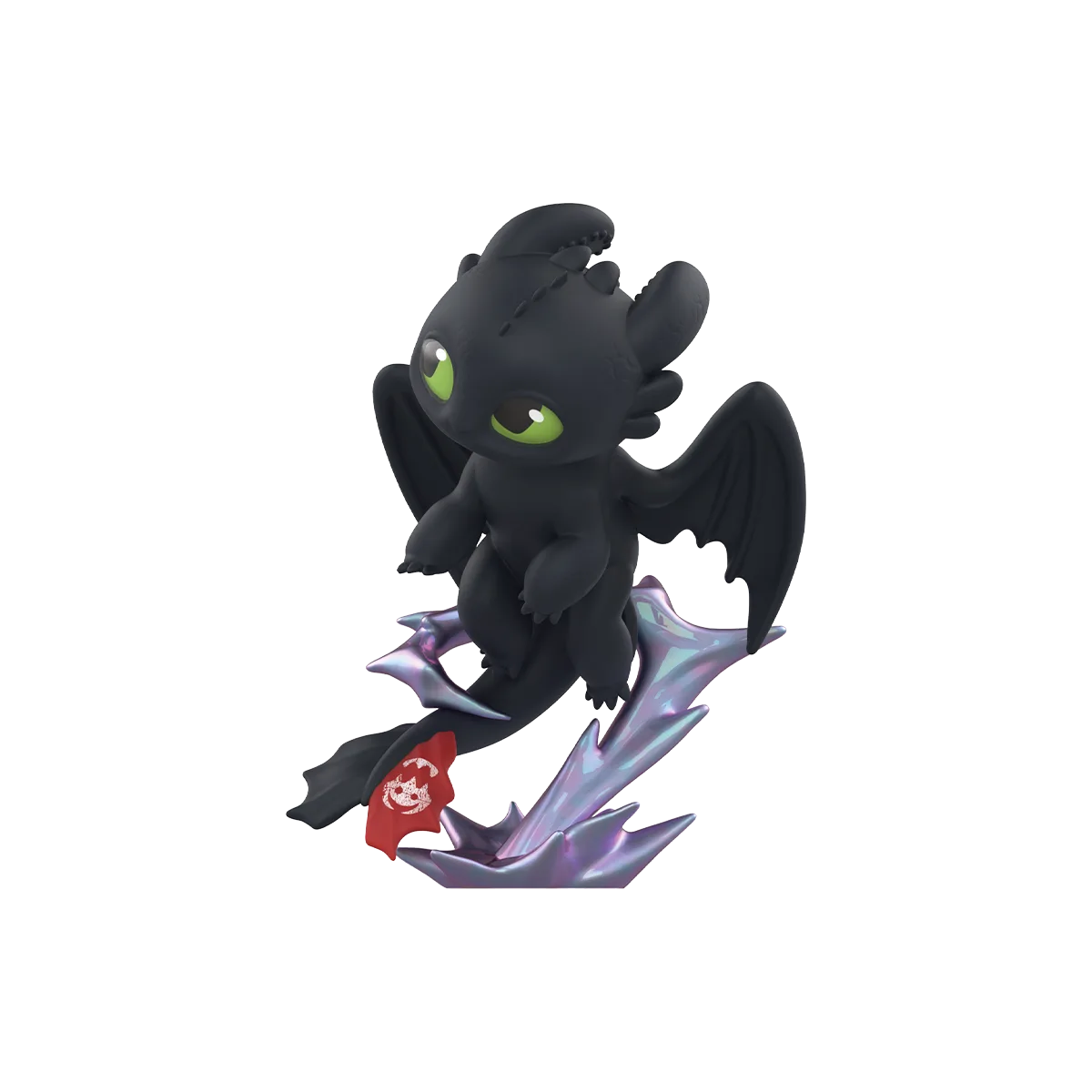 Toothless Night Fury figure on an iridescent crystal base from the How to Train Your Dragon Intertwined Light & Night Series by 52TOYS