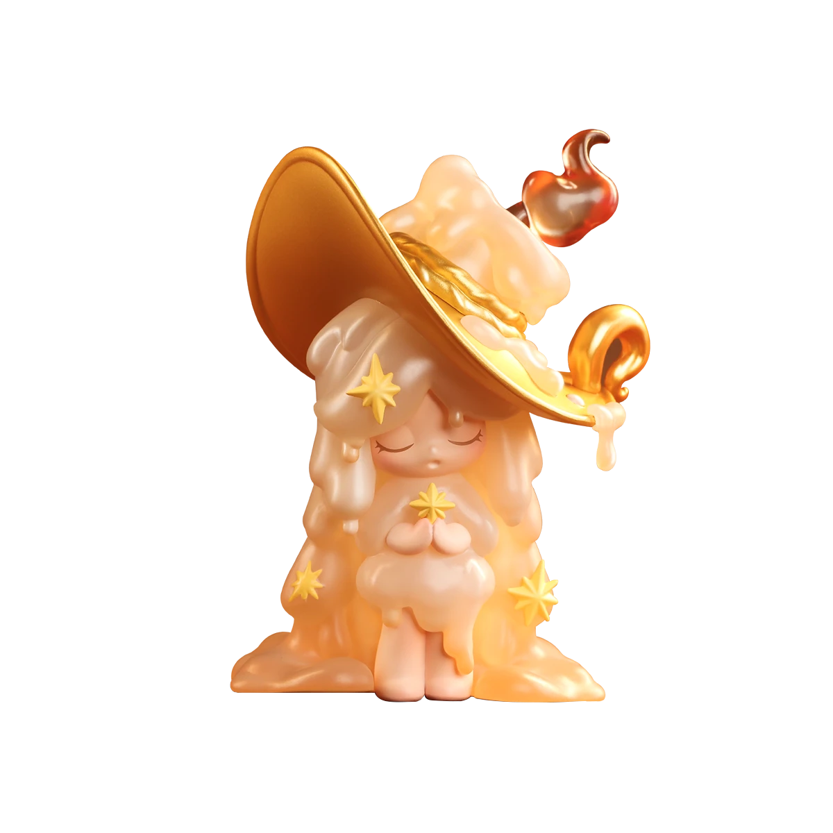Laplly Candlelight Memories figure as a praying melting wax candle in a golden hat