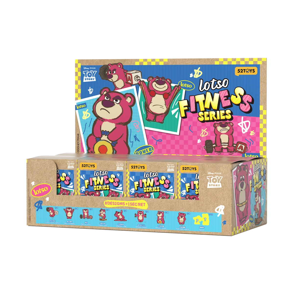 Lotso Fitness full display case containing eight blind boxes