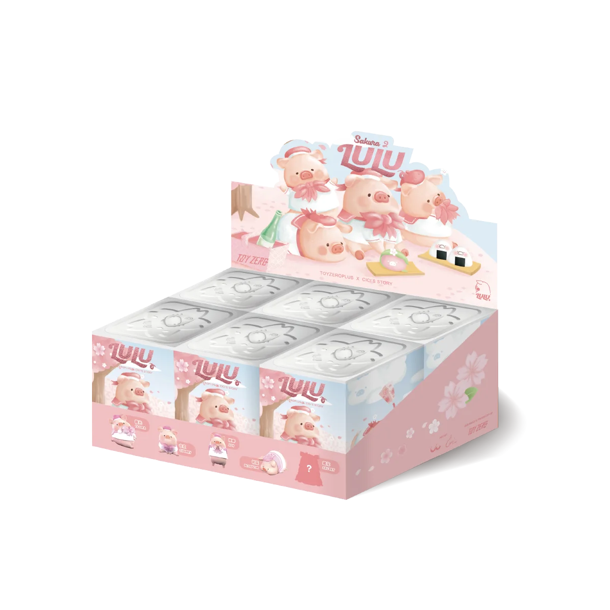 Lulu the Piggy In Bloom Sakura 2 full display case containing multiple blind boxes