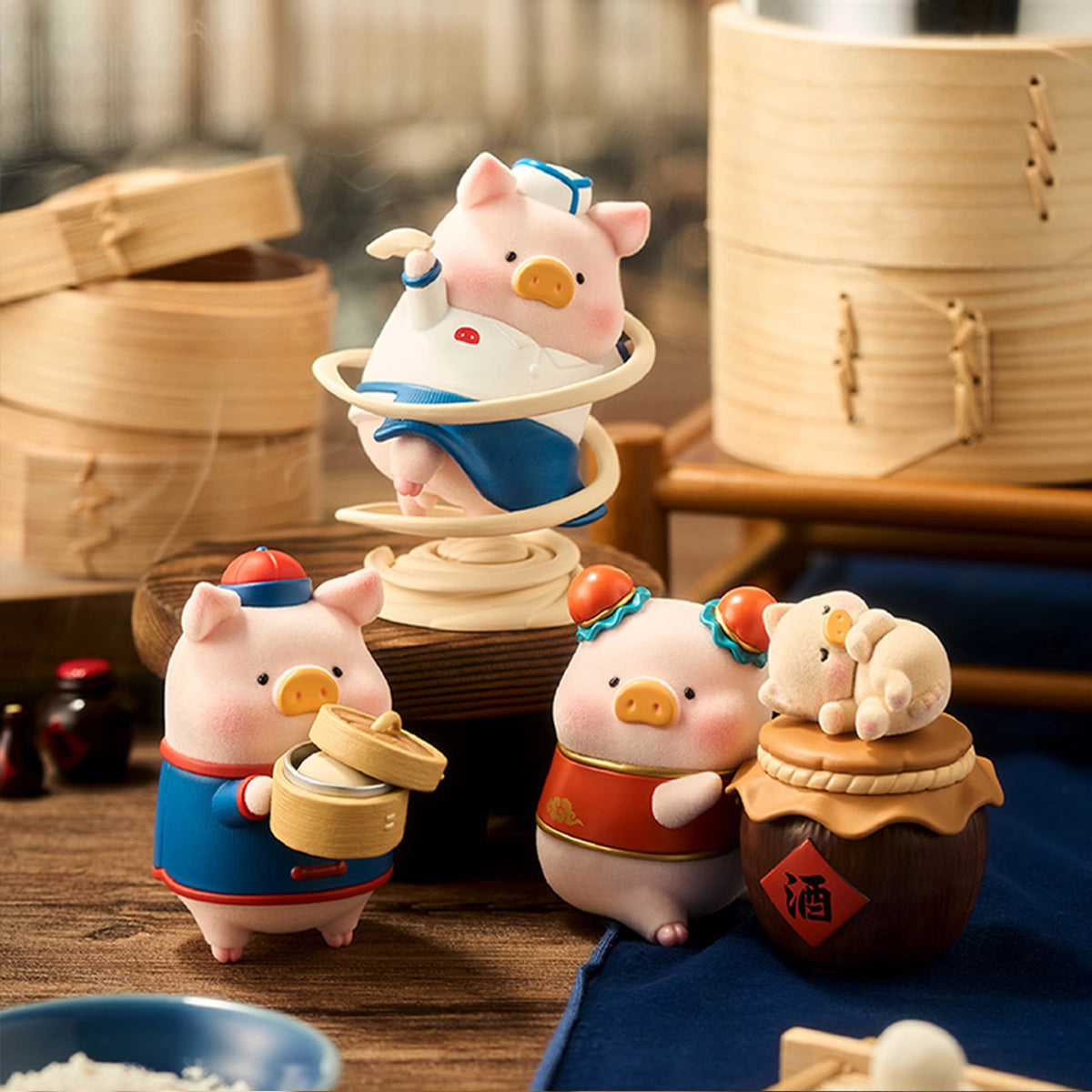 Lu's Table pigs as hand-pulled noodles, bao and braised pork beside the Baijiu wine-jar secret