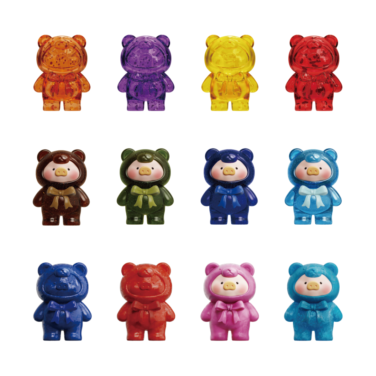 Complete Lulu the Piggy Teddy Mini Ore Collection lineup of twelve translucent figures
