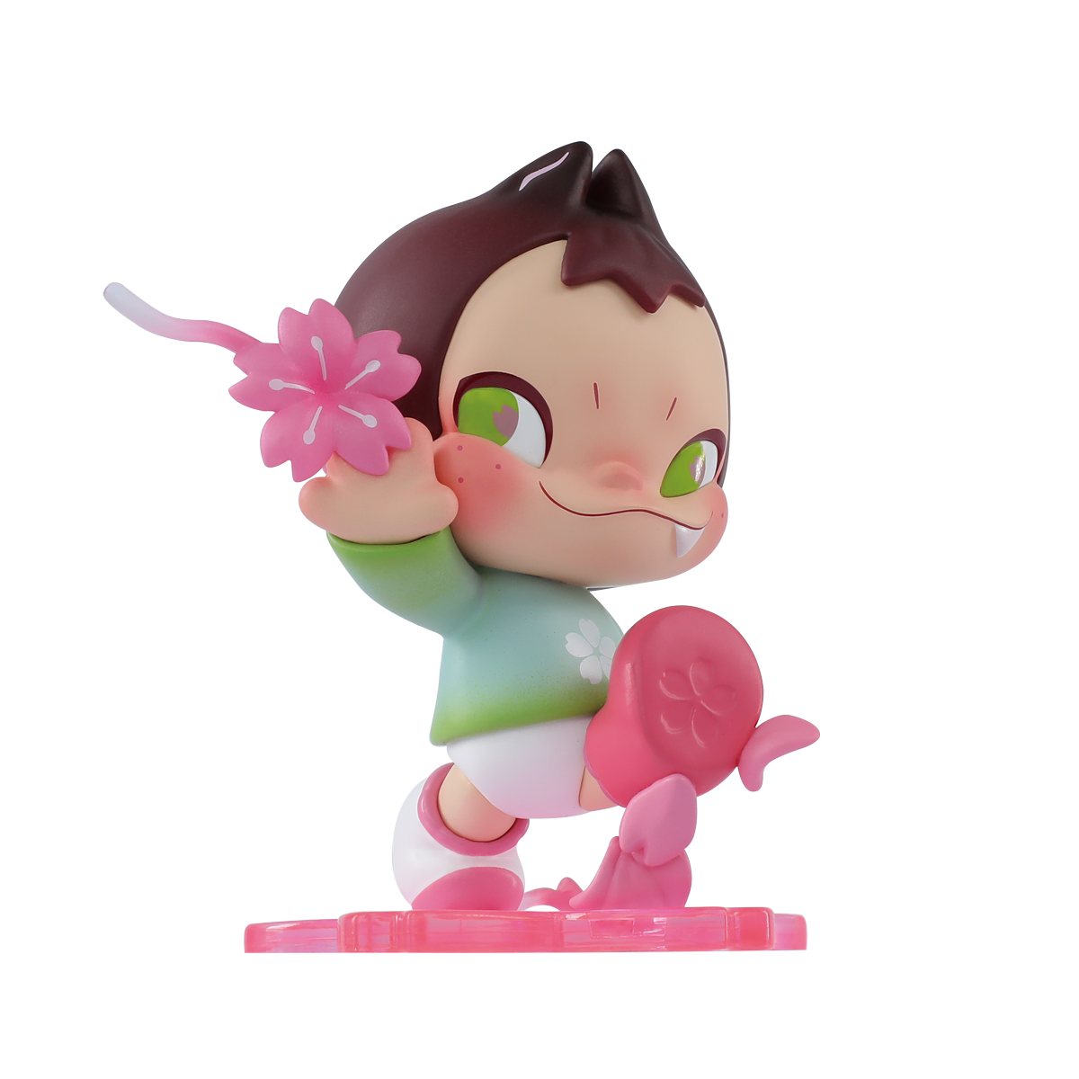 NINNIC sprite mid-stride holding a pink sakura flower on a pink base, Cherry Blossom figure