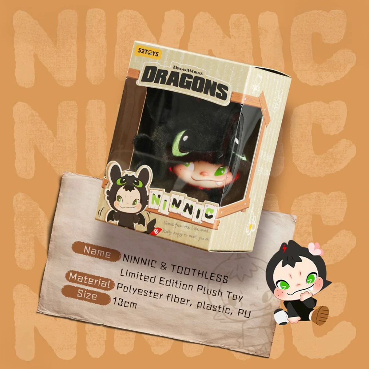 NINNIC & Toothless DreamWorks Dragons limited edition plush in window box packaging