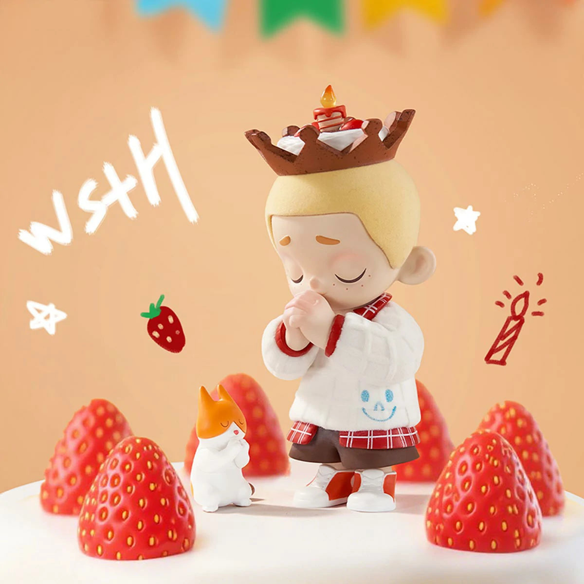NOOK Make A Wish making a birthday wish among strawberries with a praying corgi, limited edition