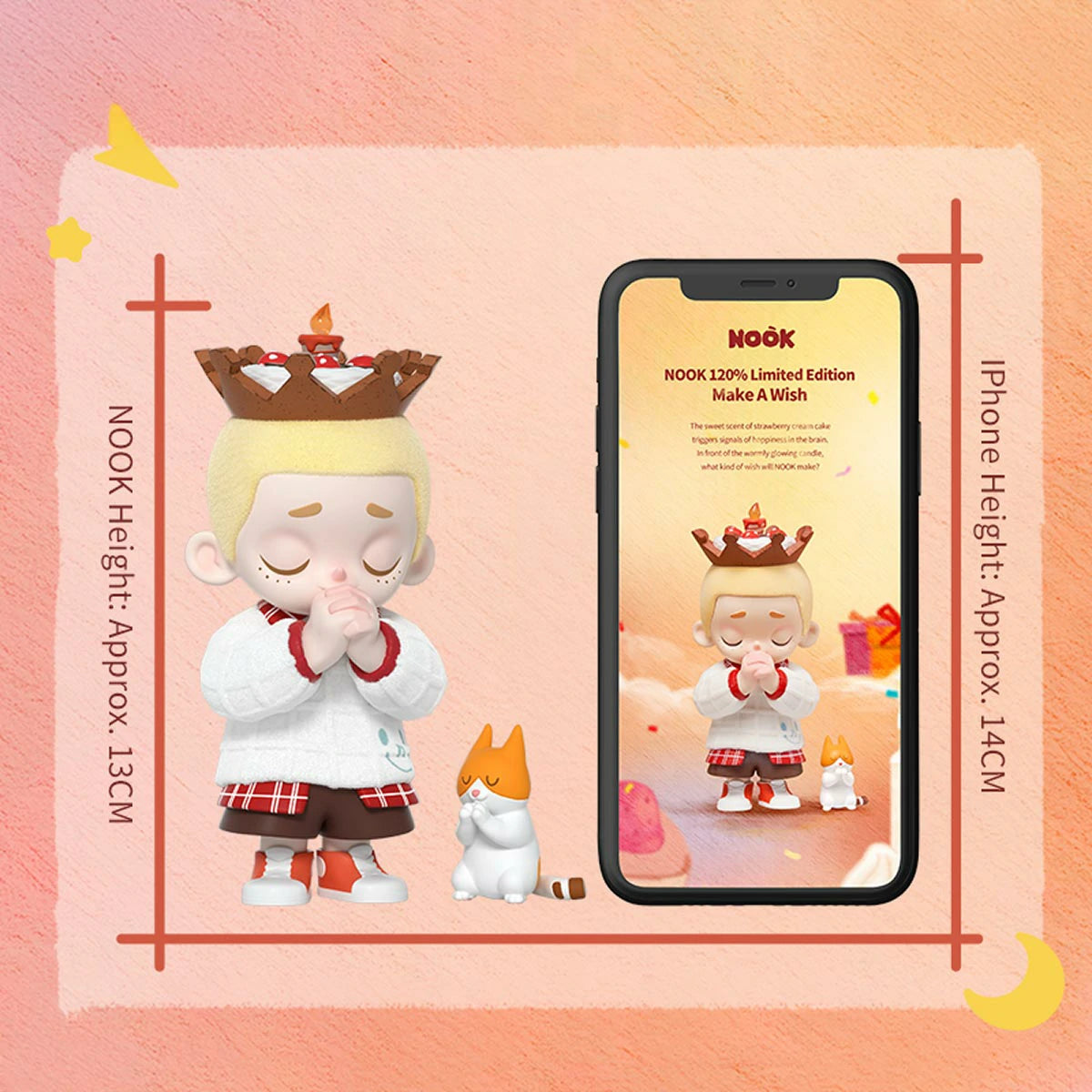 NOOK Make A Wish figure shown beside phone for scale, 120% limited edition
