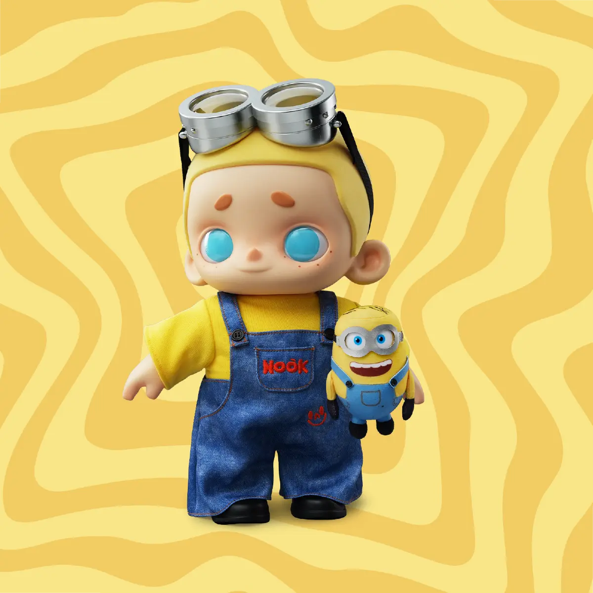 NOOK and Henry the Minion plush figure posed against a yellow graphic background
