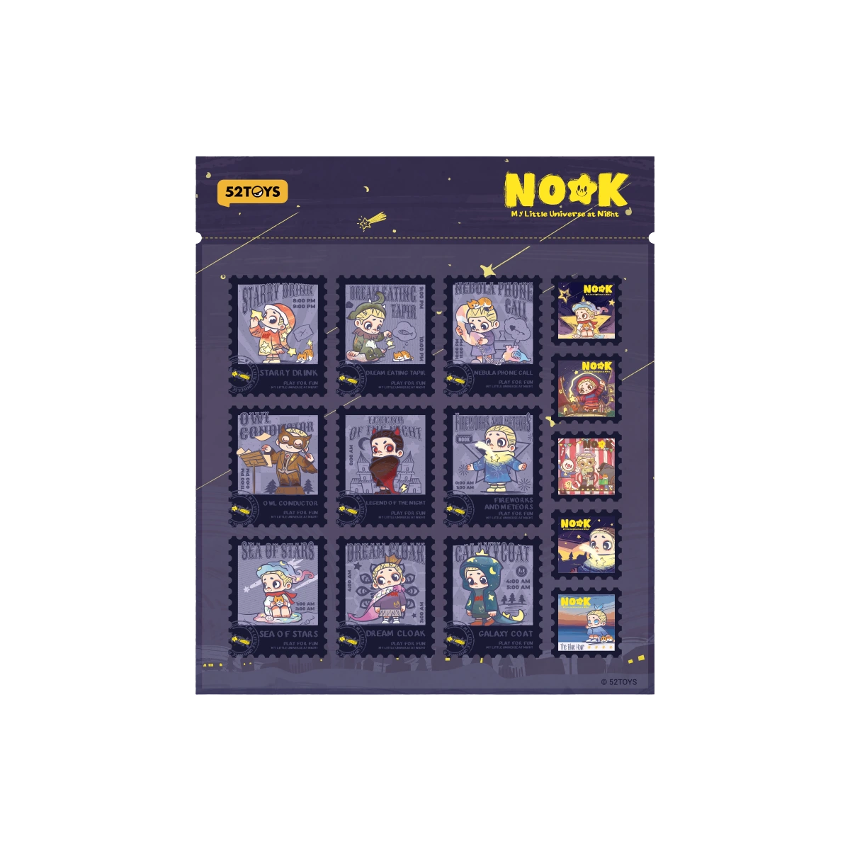 NOOK Night Series sticker sheet with stamp-style Fireworks, Sea of Stars, and night-scene character designs