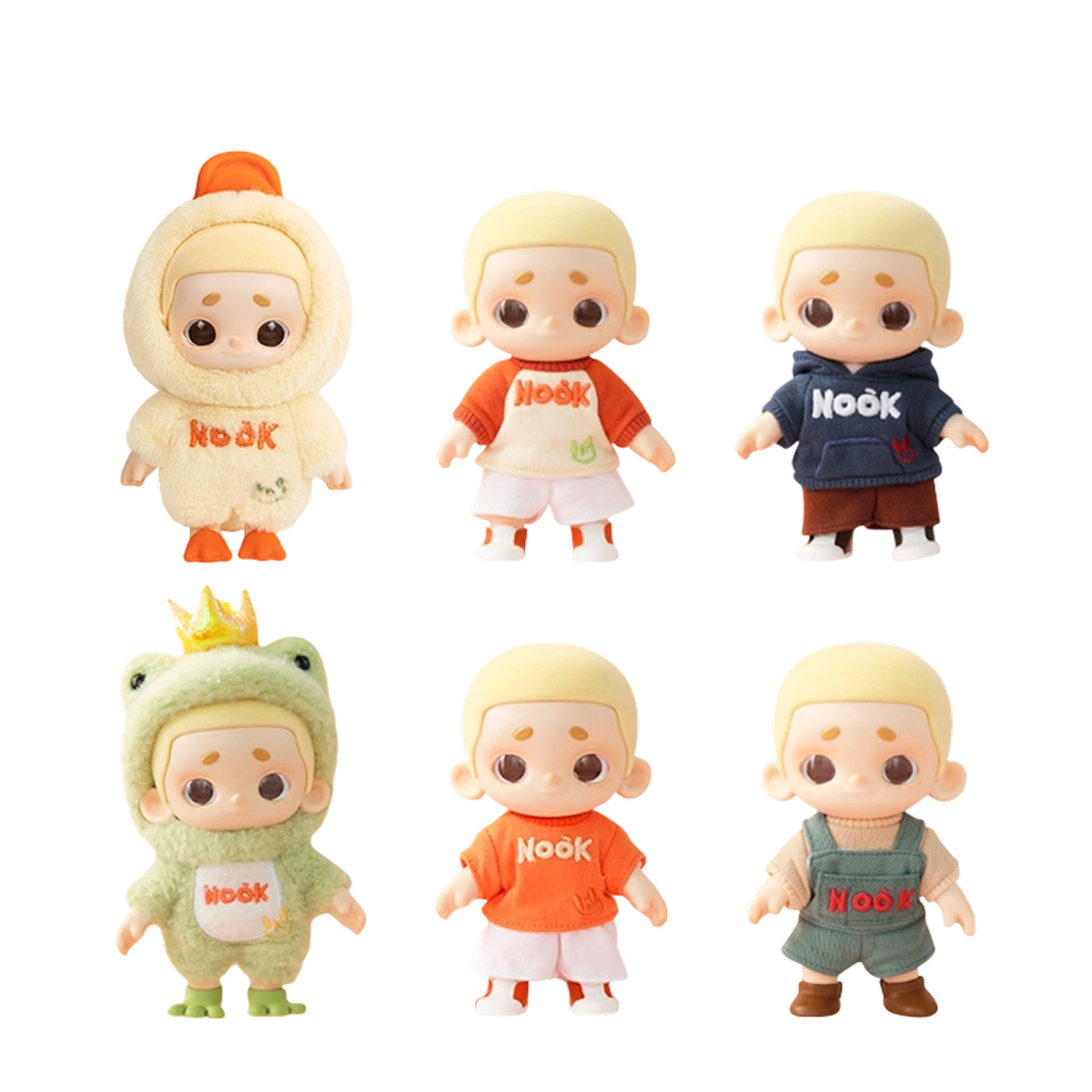 Full lineup of blonde NOOK plush dolls in everyday outfits, NOOK OOTD Plush Doll Blind Box