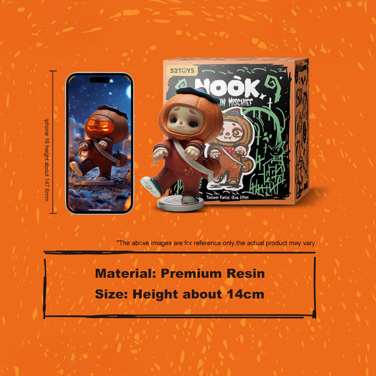 Pumpkin Mischief NOOK figure beside its box, premium resin 14cm Halloween limited edition