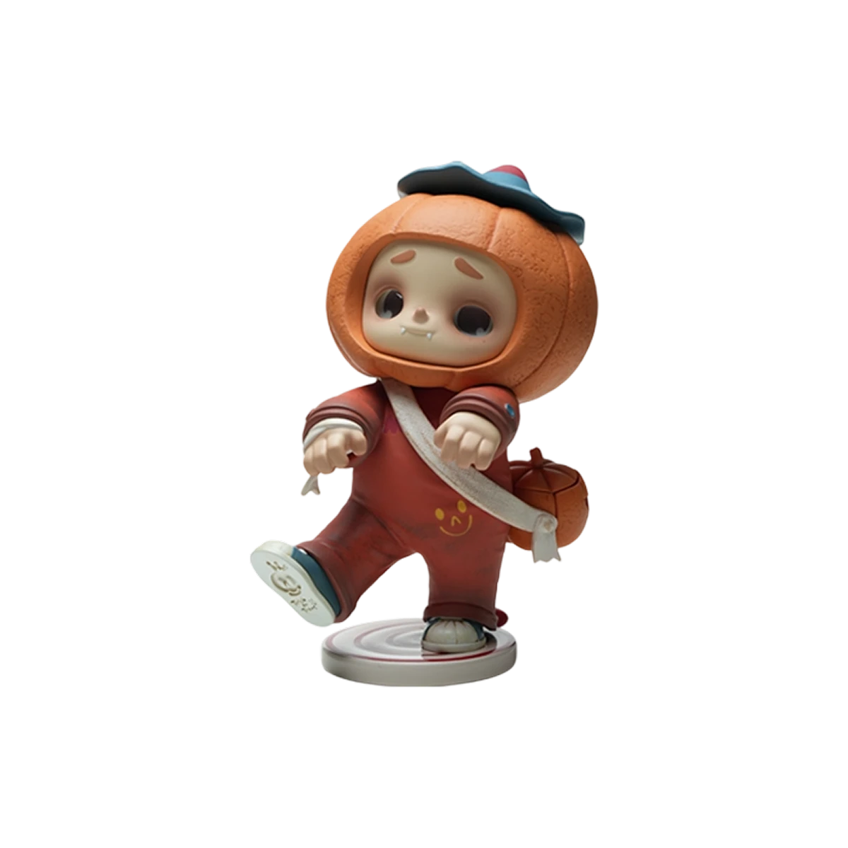 Pumpkin Mischief NOOK in a jack-o'-lantern hood and red onesie on a round base, 150% limited edition