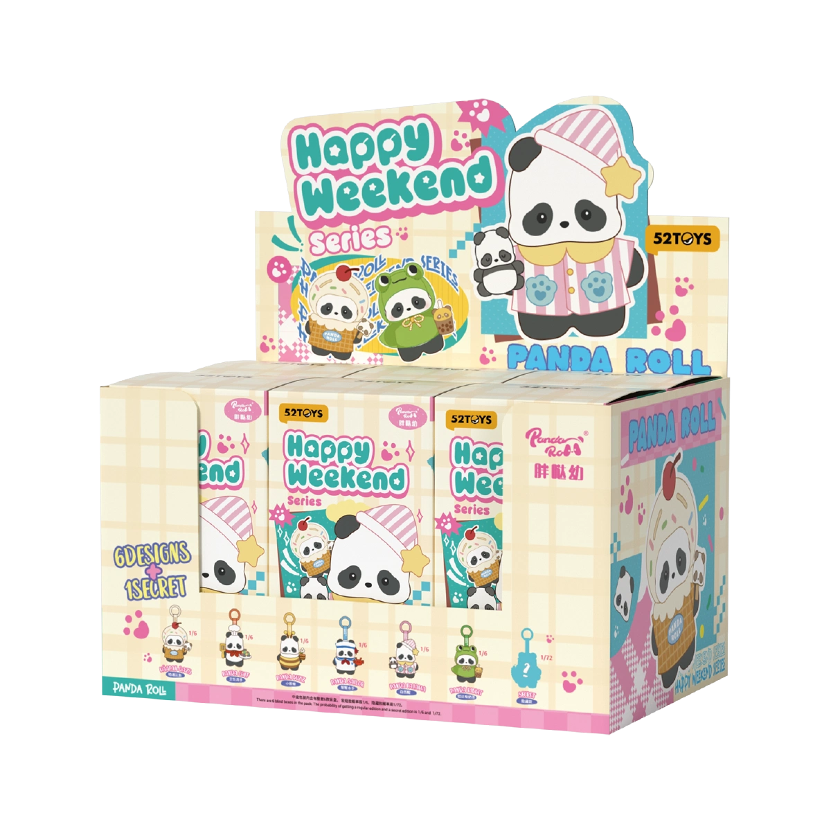 Panda Roll Happy Weekend blind box display case with full plush charm series