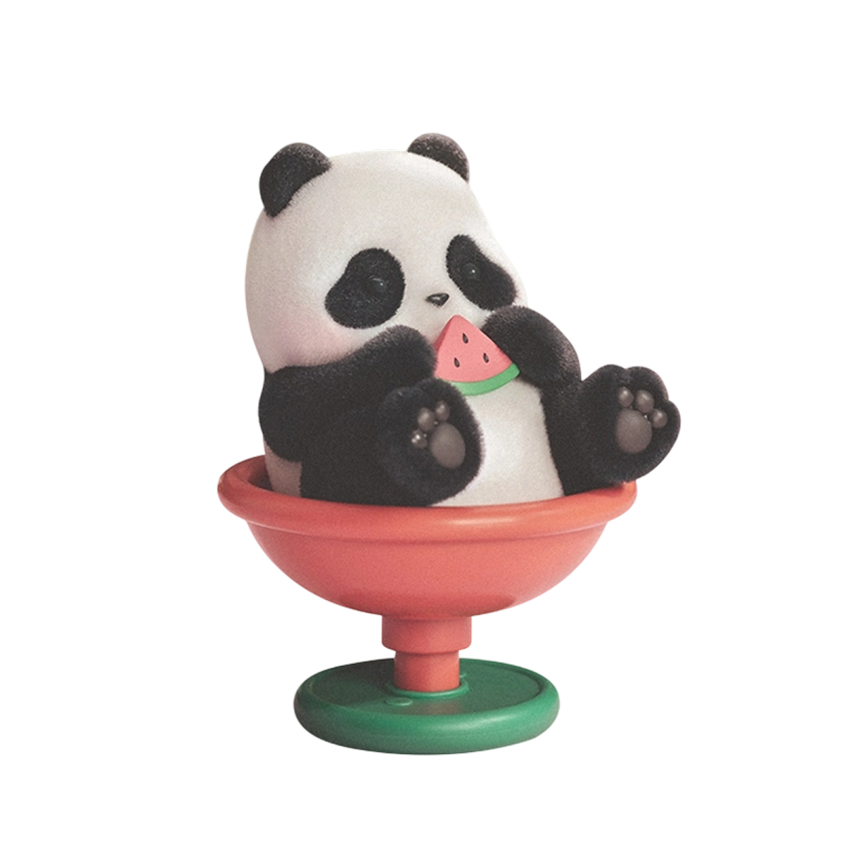 Panda In Watermelon Cup figurine in a red spinning teacup ride holding watermelon, Playful Journal