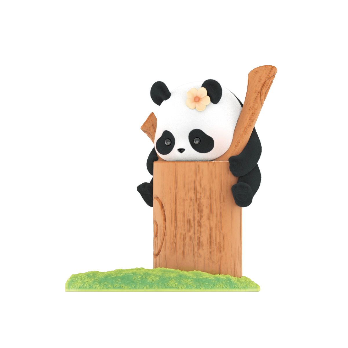 New Neighbour figurine, flower-eared panda climbing atop a tall stump, Panda Roll Fruit Tree Climbing