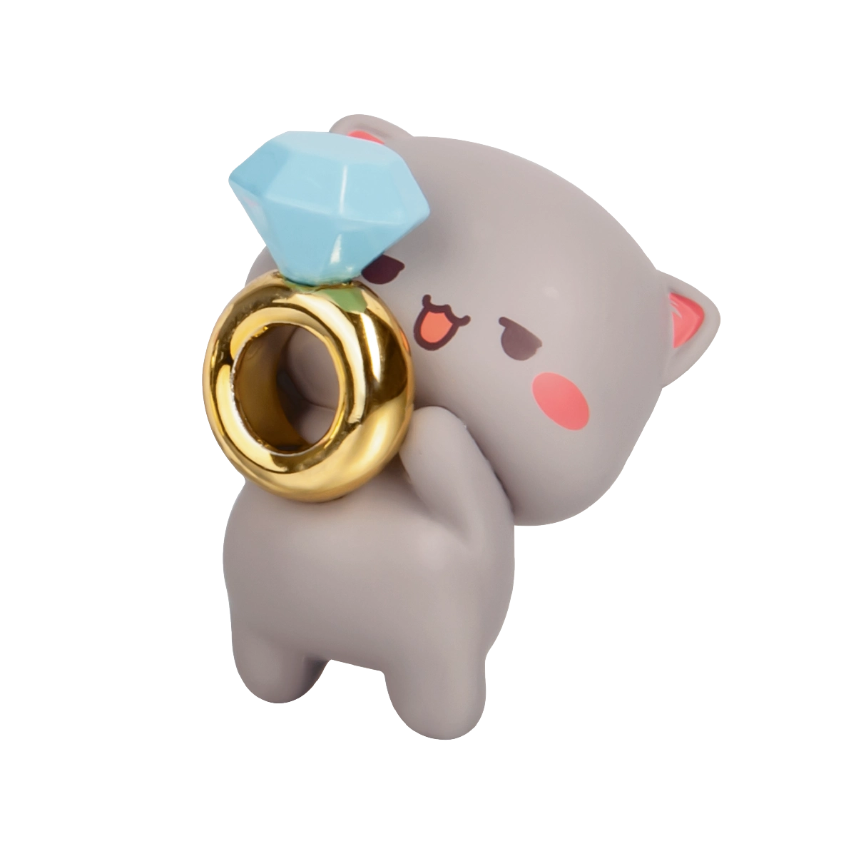 Peach A Fated Union white cat with a pink fortune tag on a red base, Peach and Goma's Sweet Mini Universe