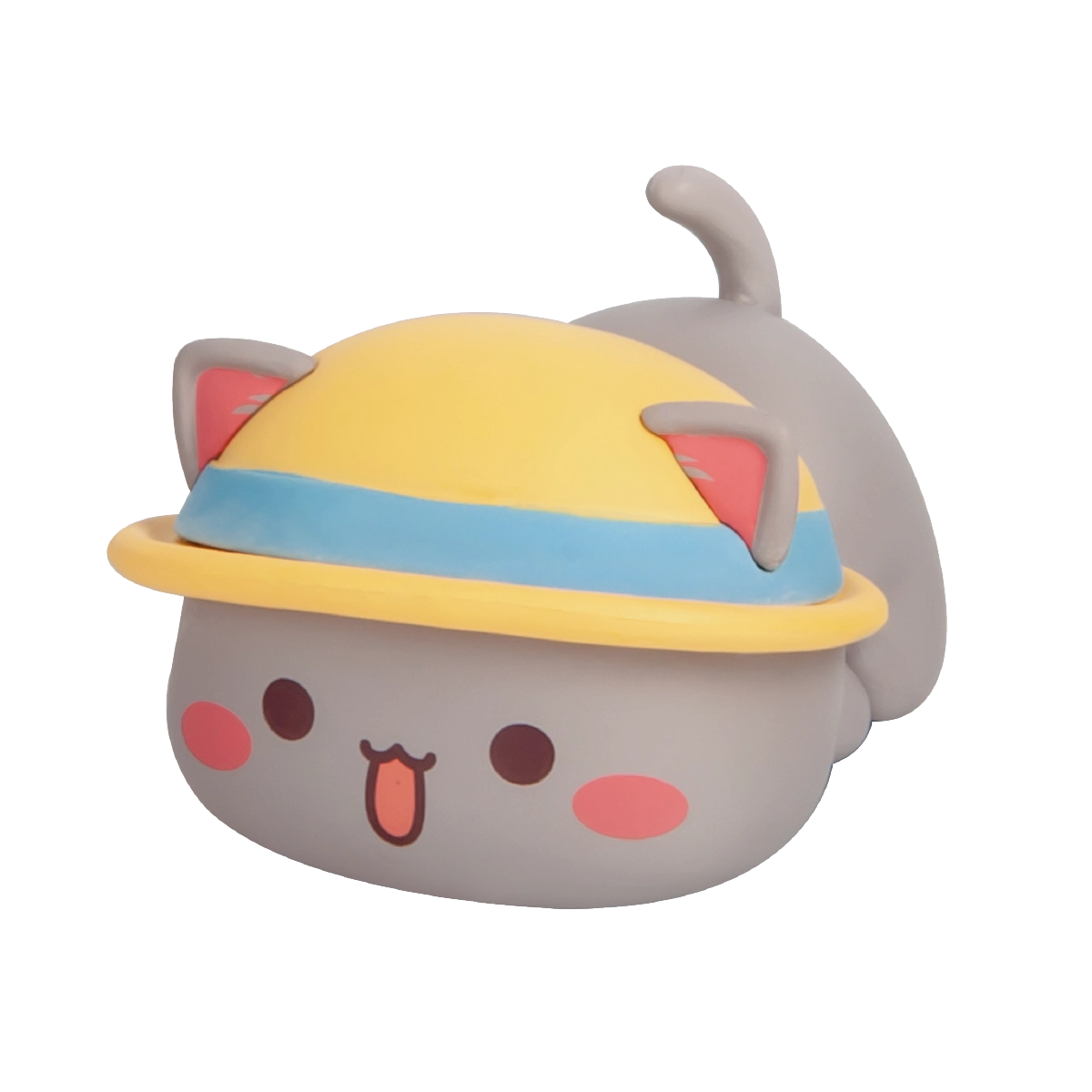 Peach Dreamscape white cat lying down with a pastel charm, secret Peach and Goma's Sweet Mini Universe