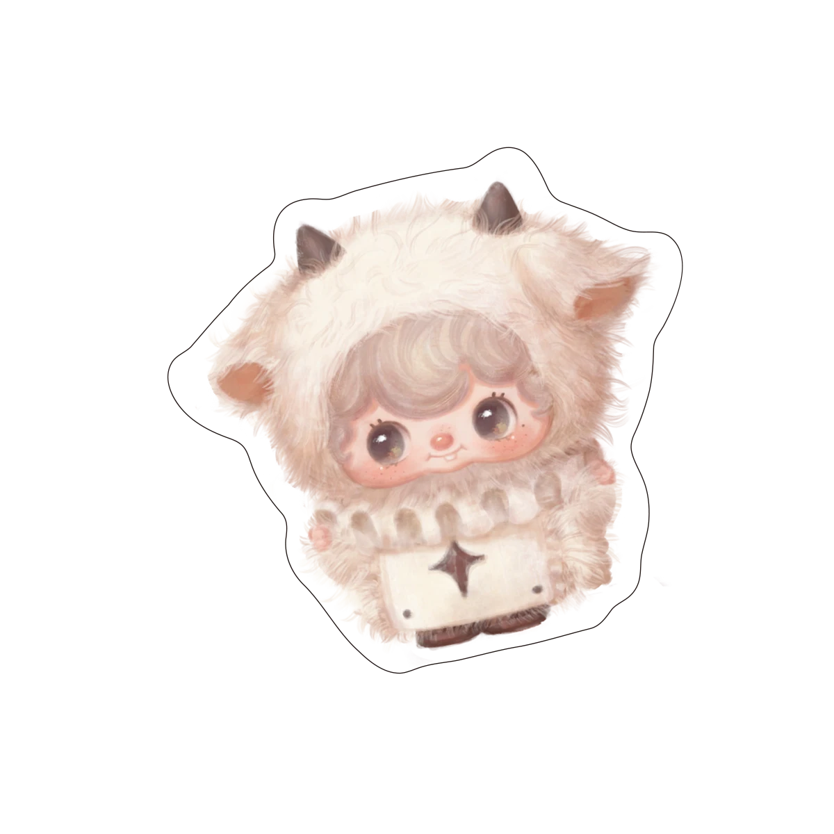 Glitter sticker of a baby in a fuzzy lamb hood costume from Poukapouka Me & I Glitter Stickers