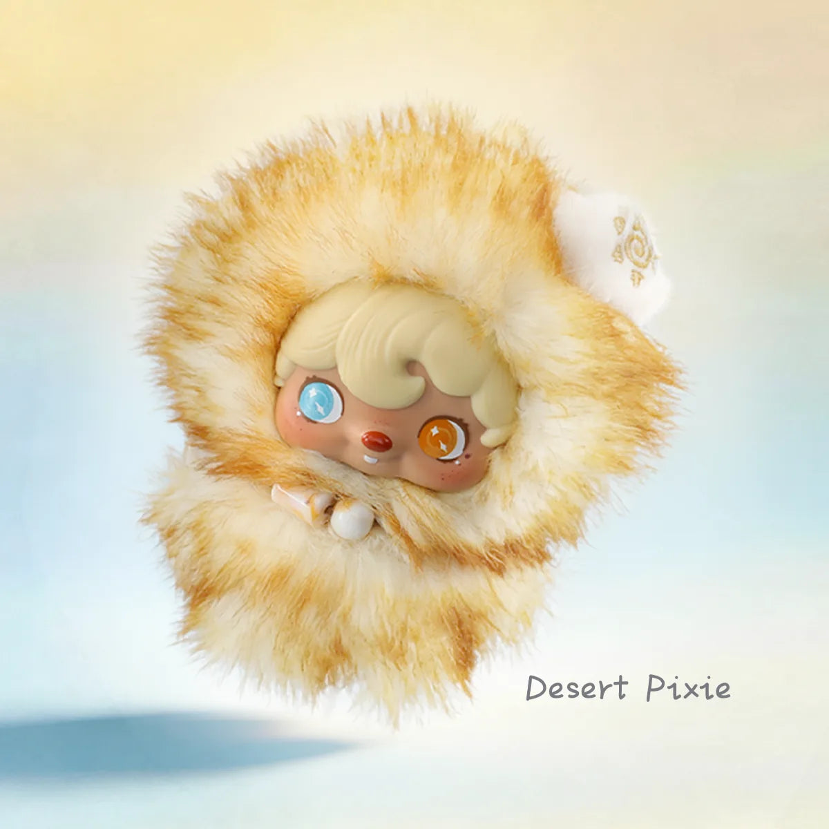Desert Pixie, blonde pixie in a golden mane hood with heterochromia eyes, POUKAPOUKA Pocket Cosmos by 52TOYS