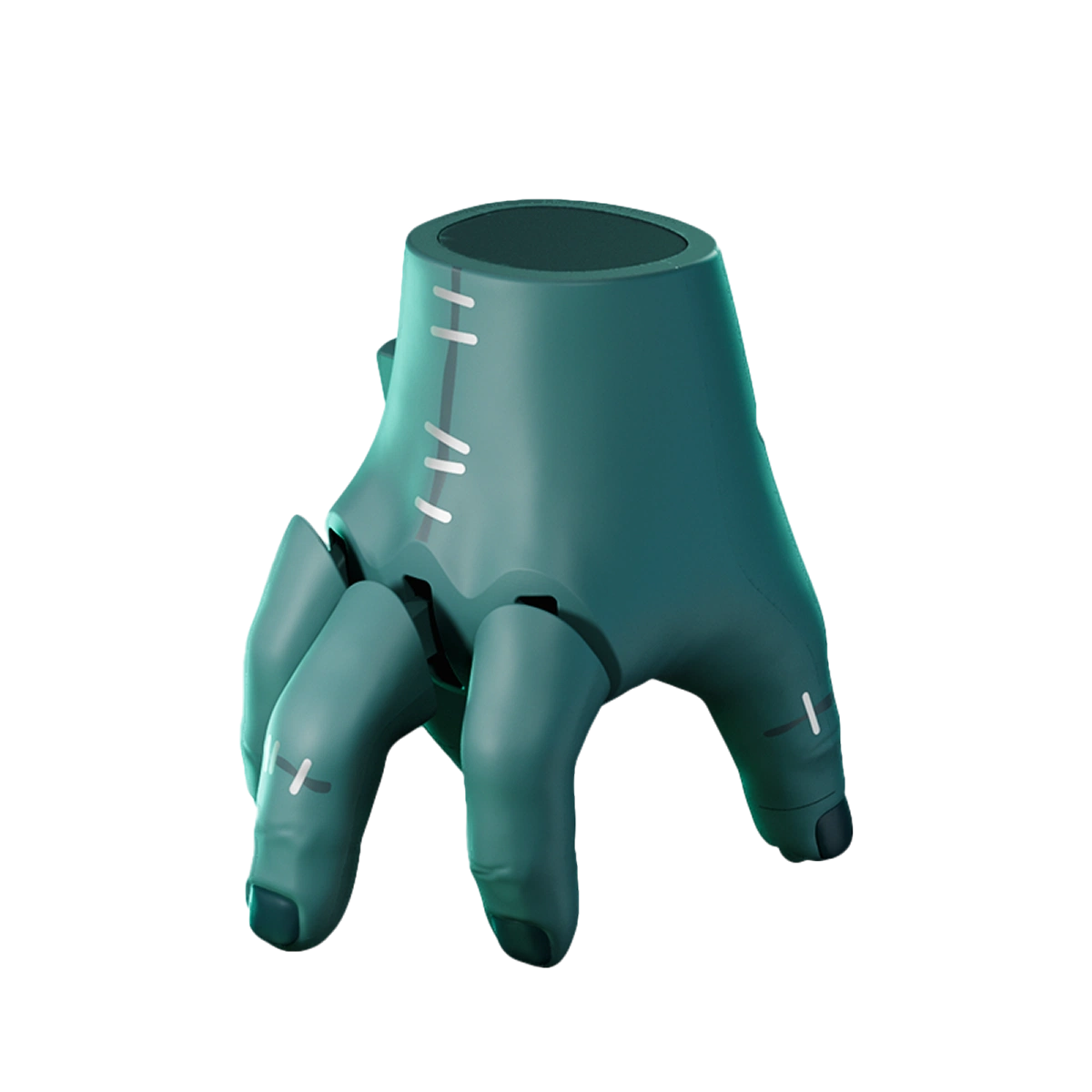 Zombie Hand, a teal severed hand with white stitch marks and dark fingertips, QueSera Stranger Hands