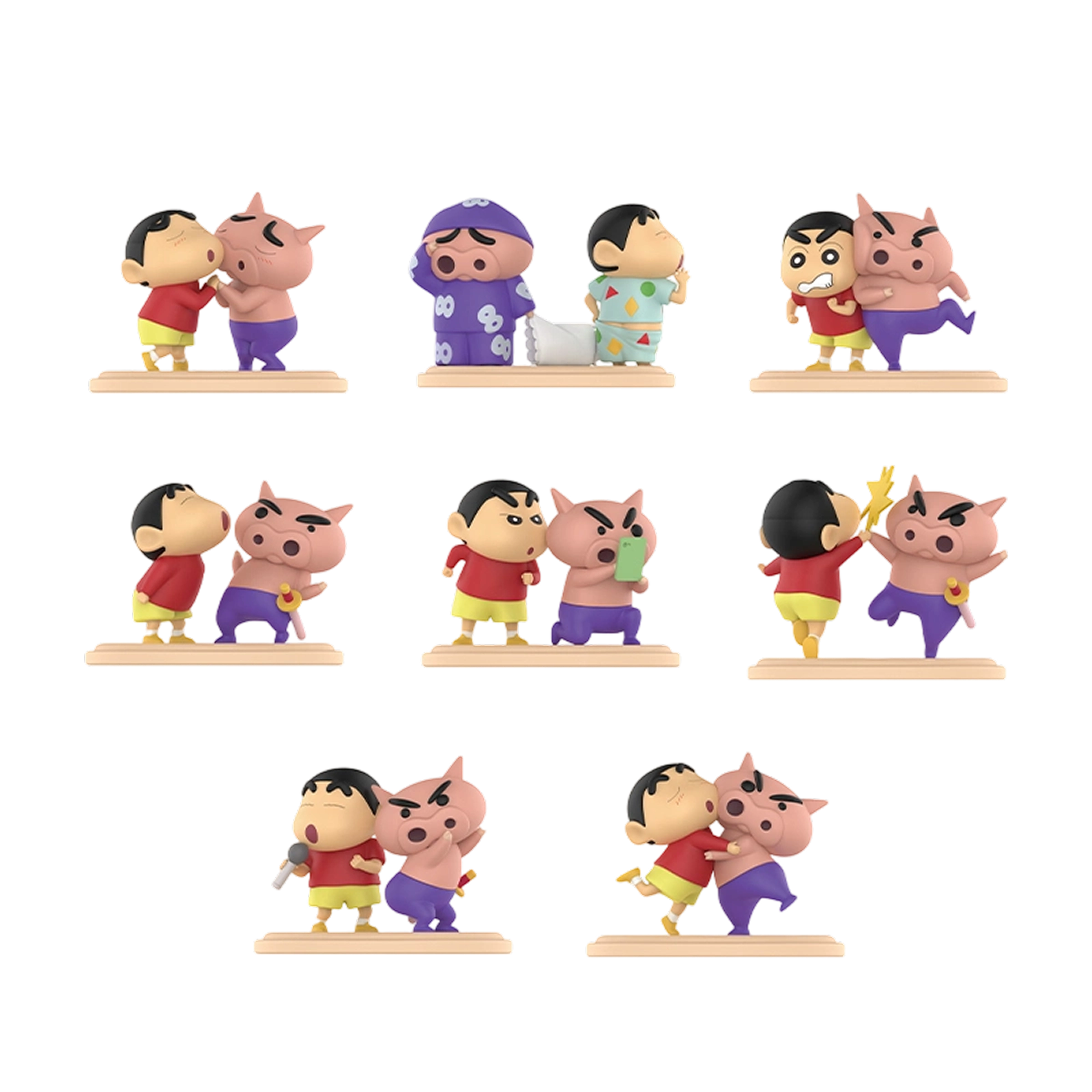 Full set of eight Shinchan and Buriburizaemon two-figure scenes, Kasukabe's Ultimate Duo