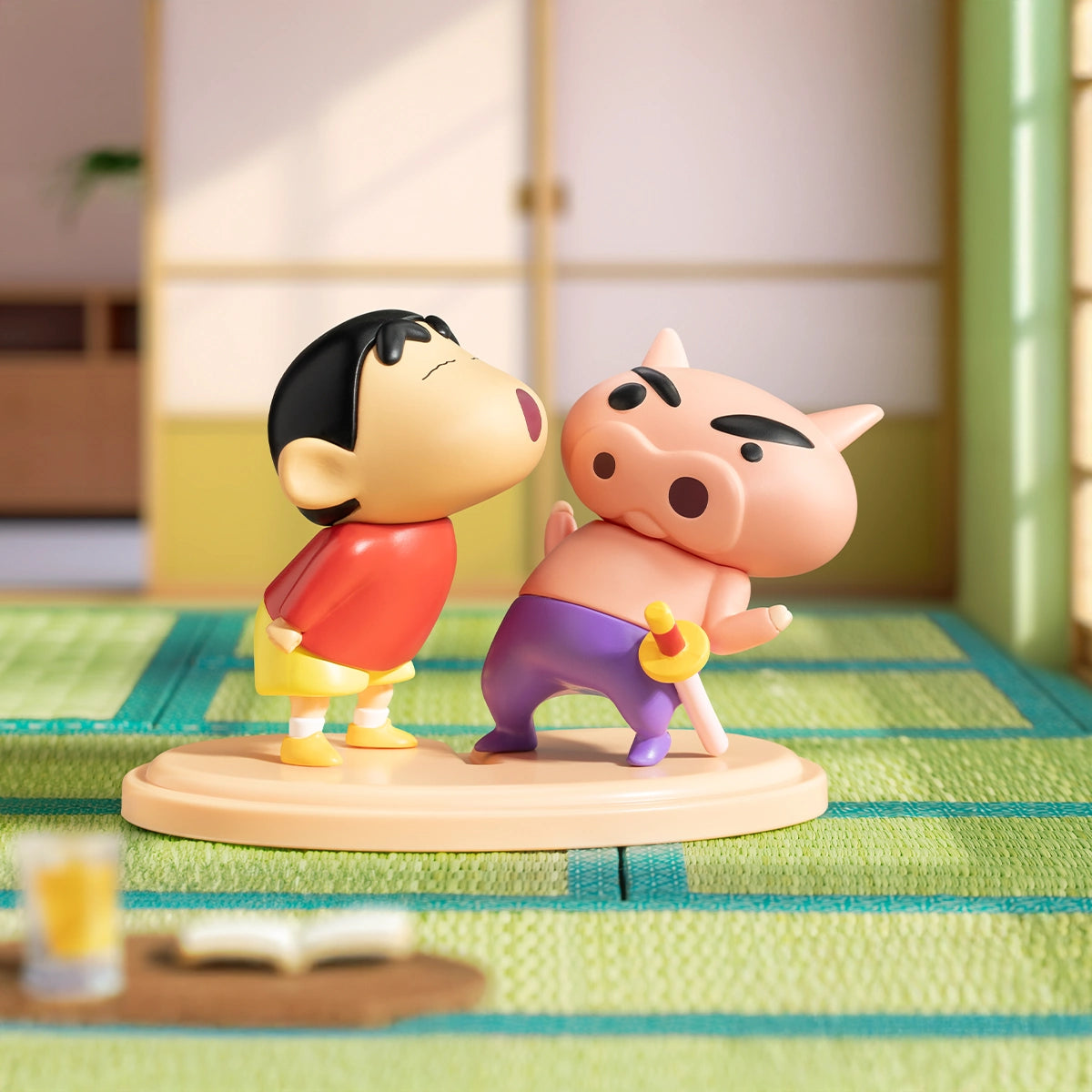 Whoosh scene of Shinchan blowing on Buriburizaemon's ear as the pig ducks, Kasukabe Duo