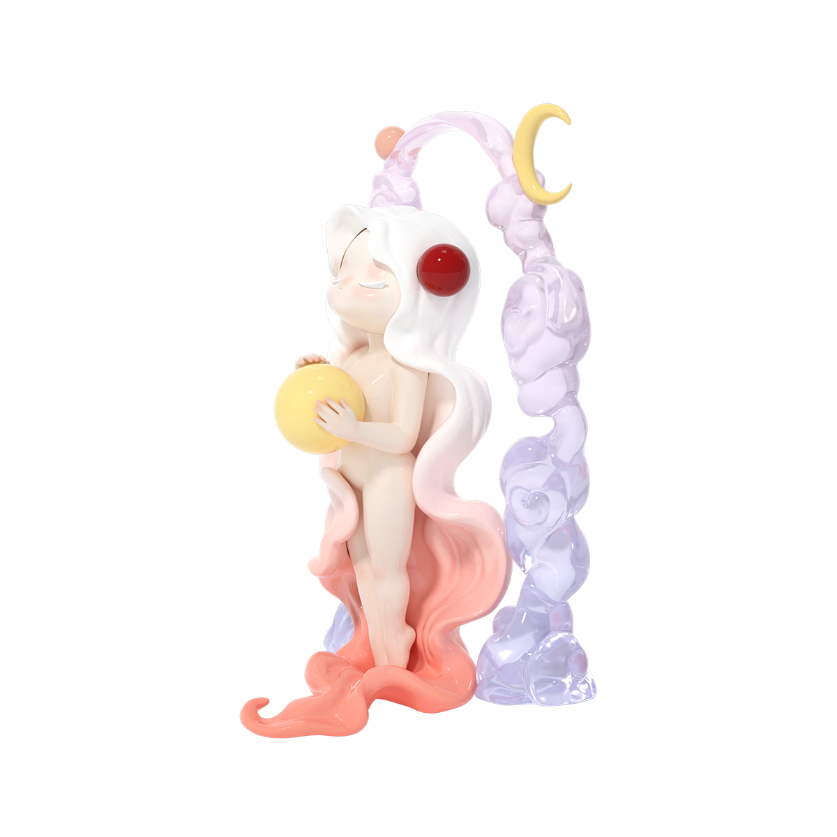 Polar Day elf with pink hair and red forehead gem holding a glowing sun orb, Sleep Dreamland Elves