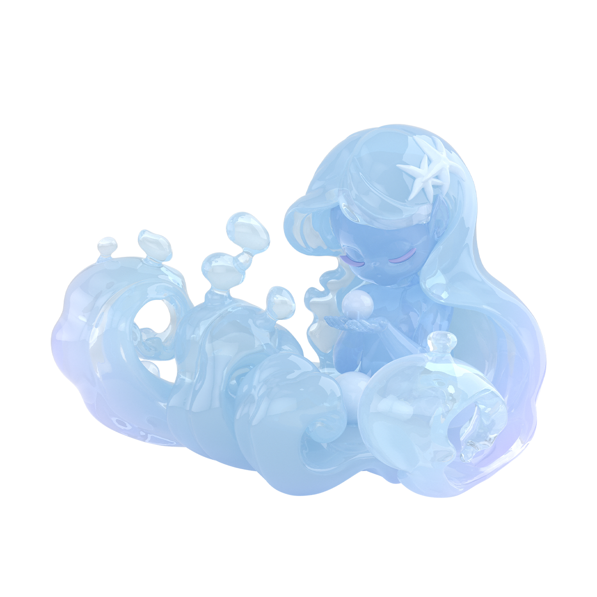 Sea Girl translucent blue elf rising from cresting ocean waves, Sleep Dreamland Elves