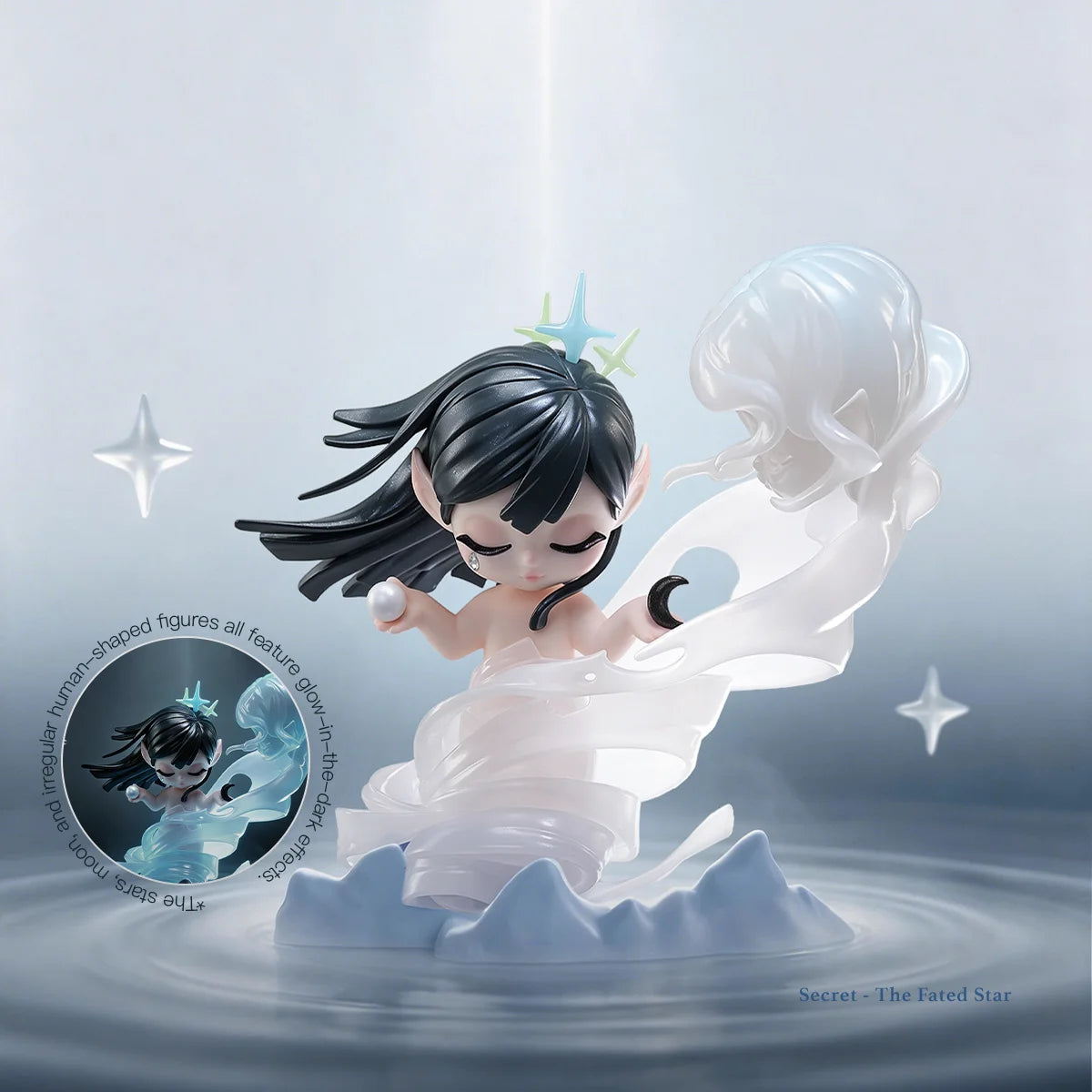 The Fated Star Secret Figur auf mondbeschienenem Wasser aus der SLEEP Fable Series von 52TOYS