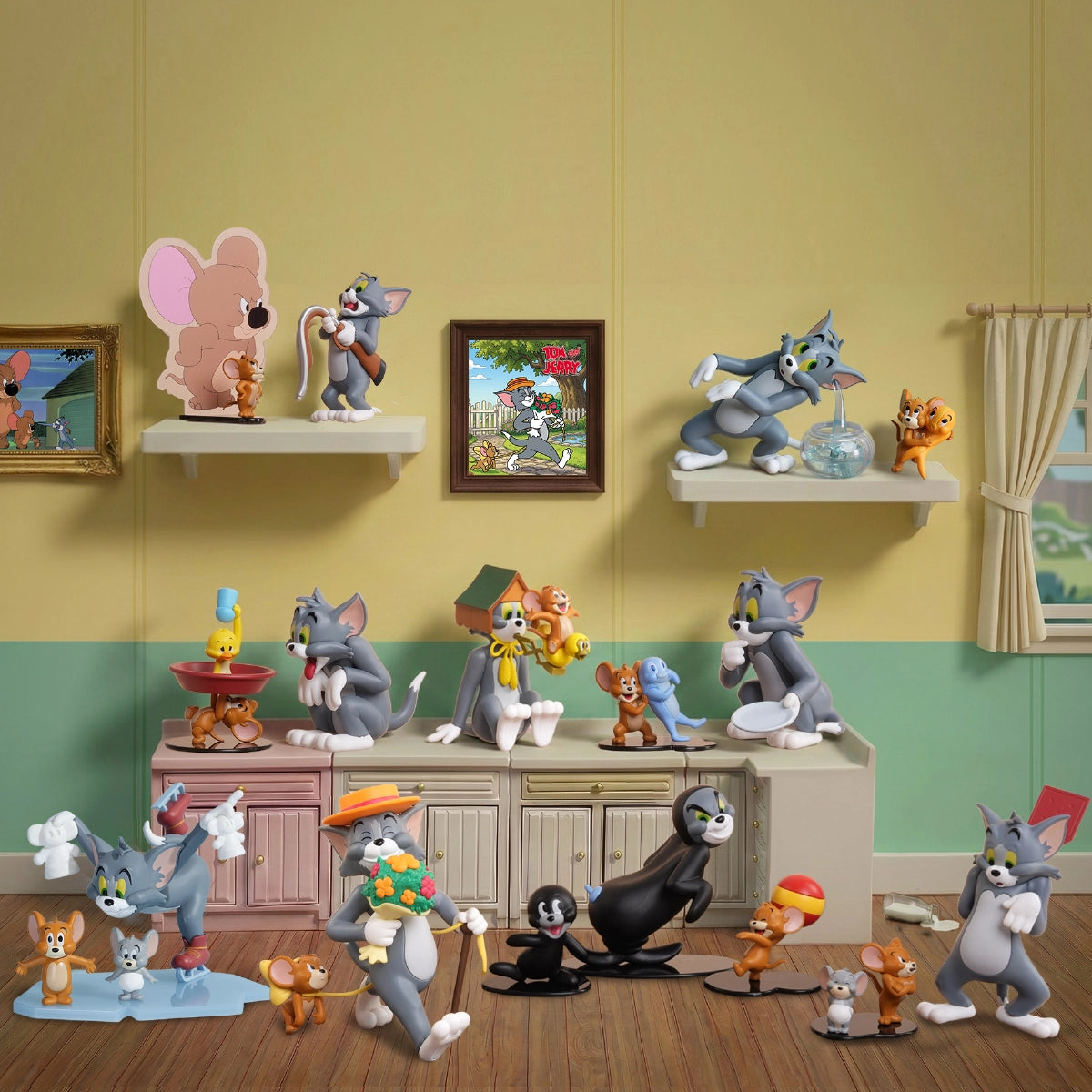Complete Tom & Jerry Co-op Chaos scene collection displayed around a kitchen cabinet