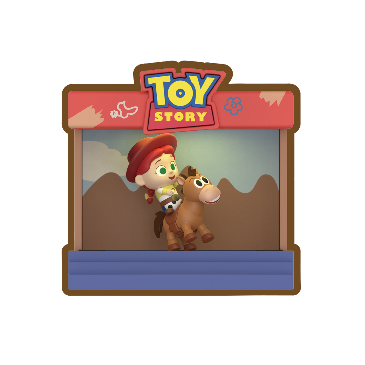 Jessie riding Bullseye Toy Story stage figure front view