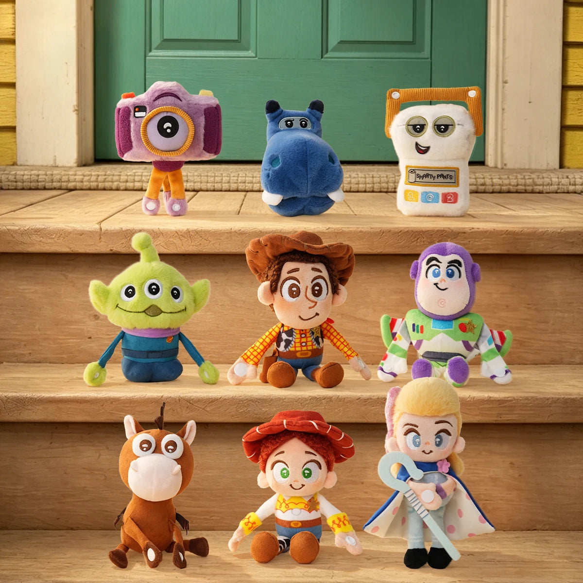Disney Pixar Toy Story Warm Embrace plush keychain character lineup with Woody, Buzz, Jessie, Alien and friends