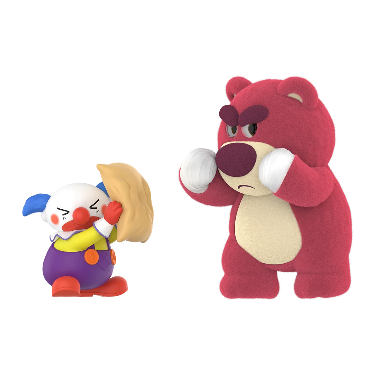Lotso Fitness boxing figure sparring with Donald Duck wearing red gloves