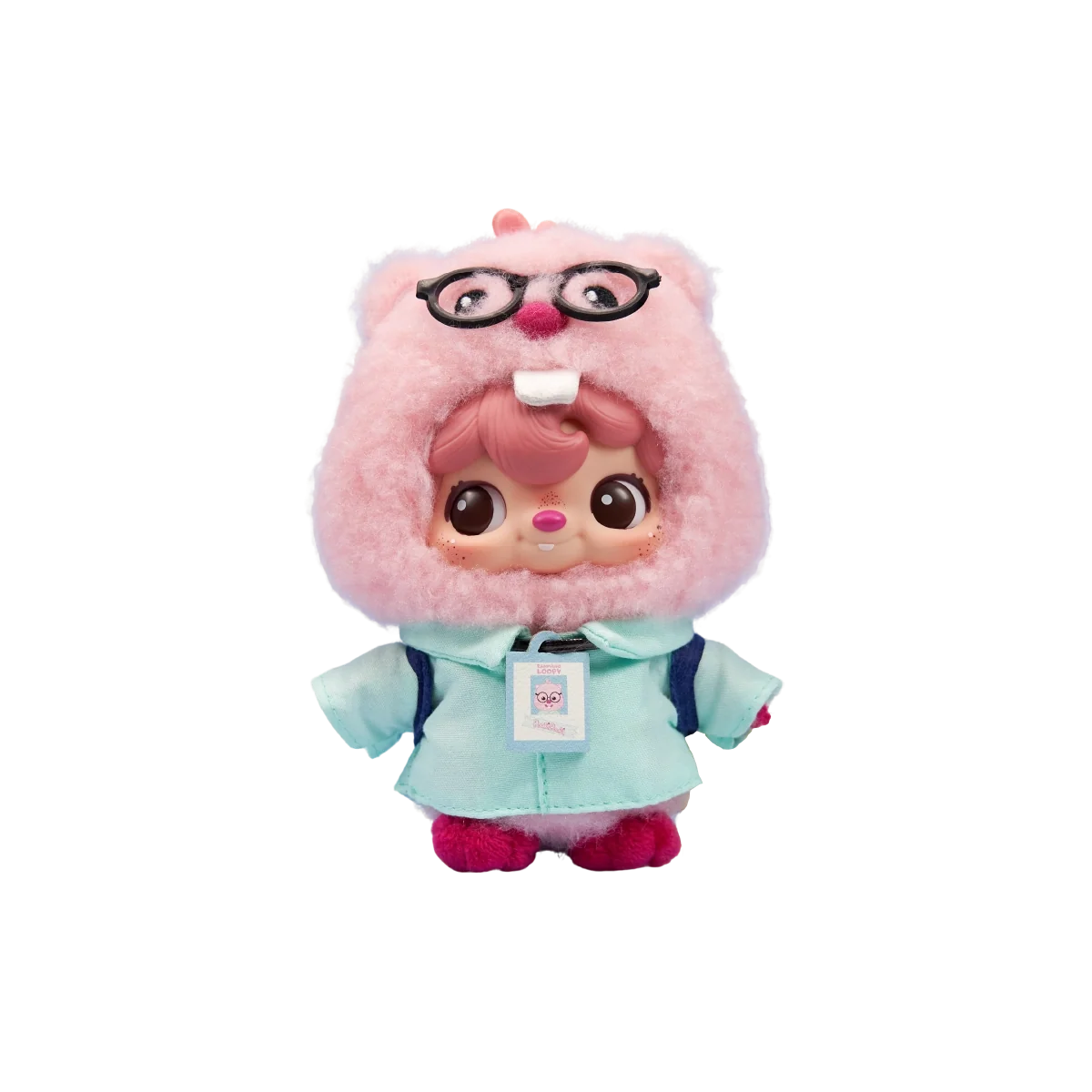 POUKAPOUKA wearing Zanmang Loopy's pink beaver disguise and mint work shirt