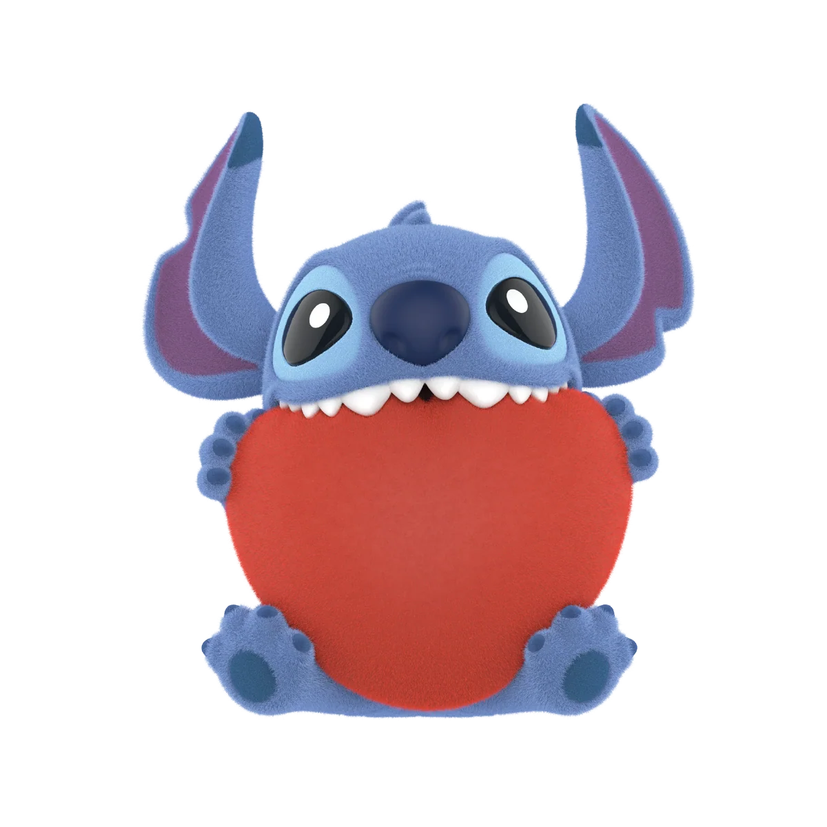 Stitch figure seated while hugging an oversized red ball